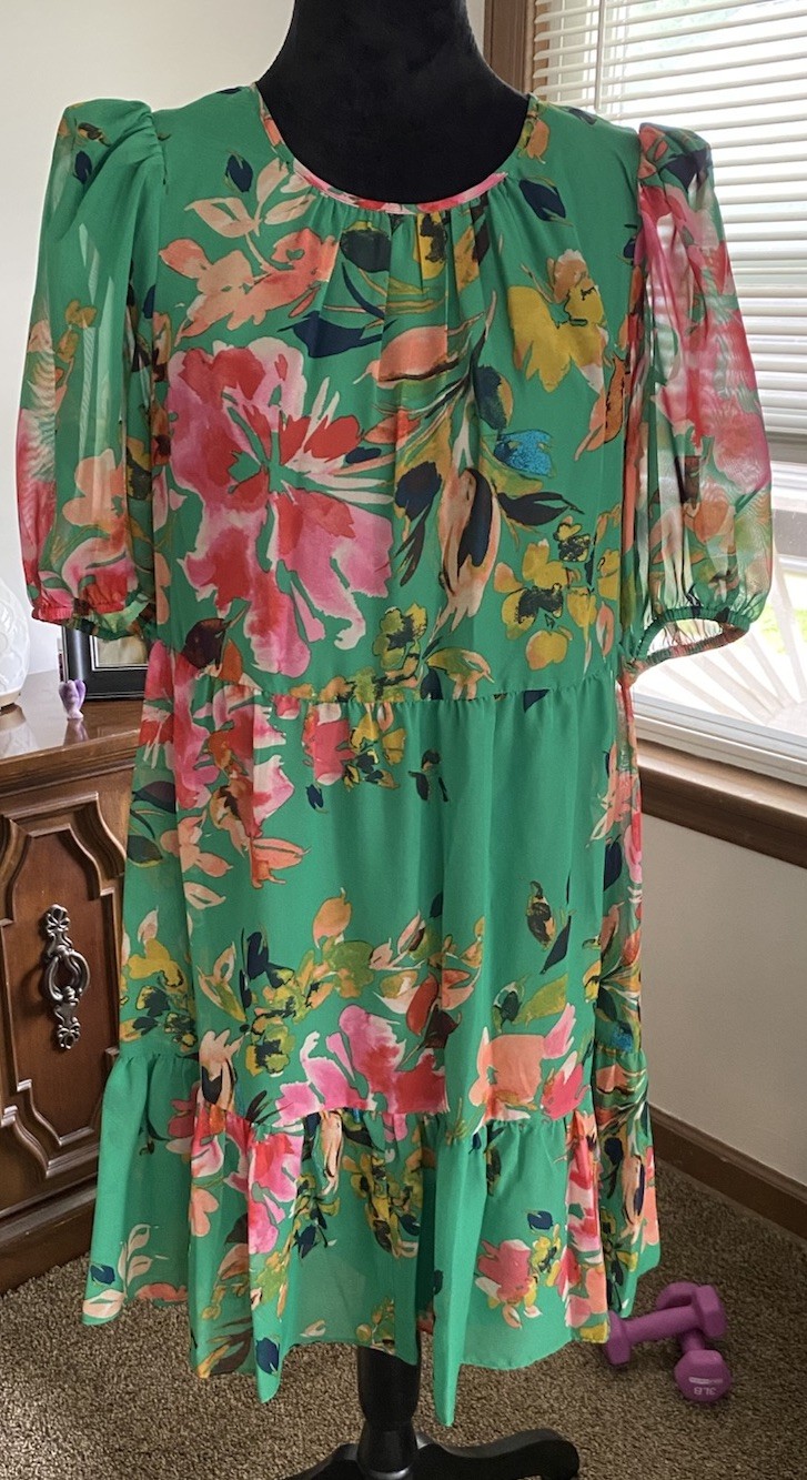 NWT Harper Rose Women’s 10 Green Floral Tiered Dress Summer Tropical Vacation