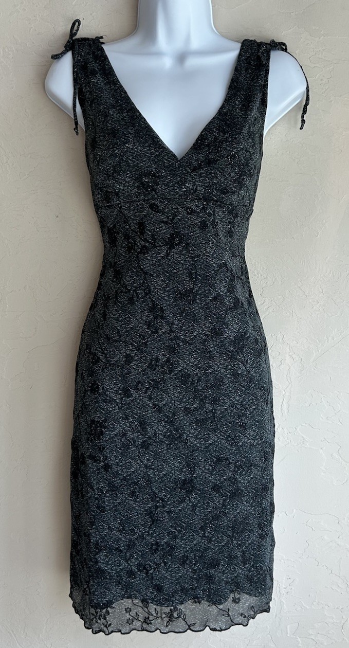 Vintage 90s Y2K I.N. Glitter Dark Floral Dress M Fairy Grunge Whimsigoth Goth