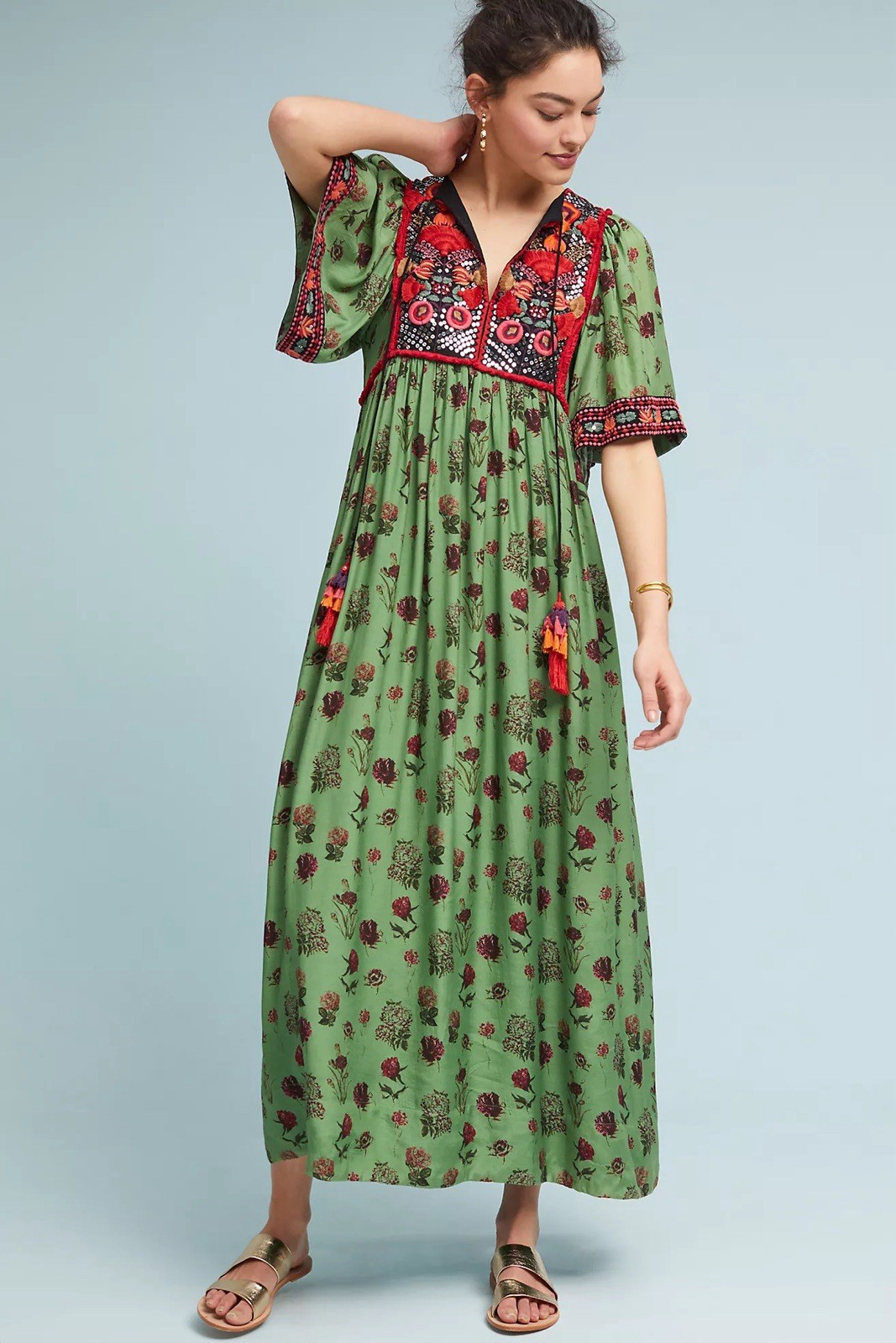 Verb By Pallavi Singhee XL Basil Embroidered Maxi Dress Green