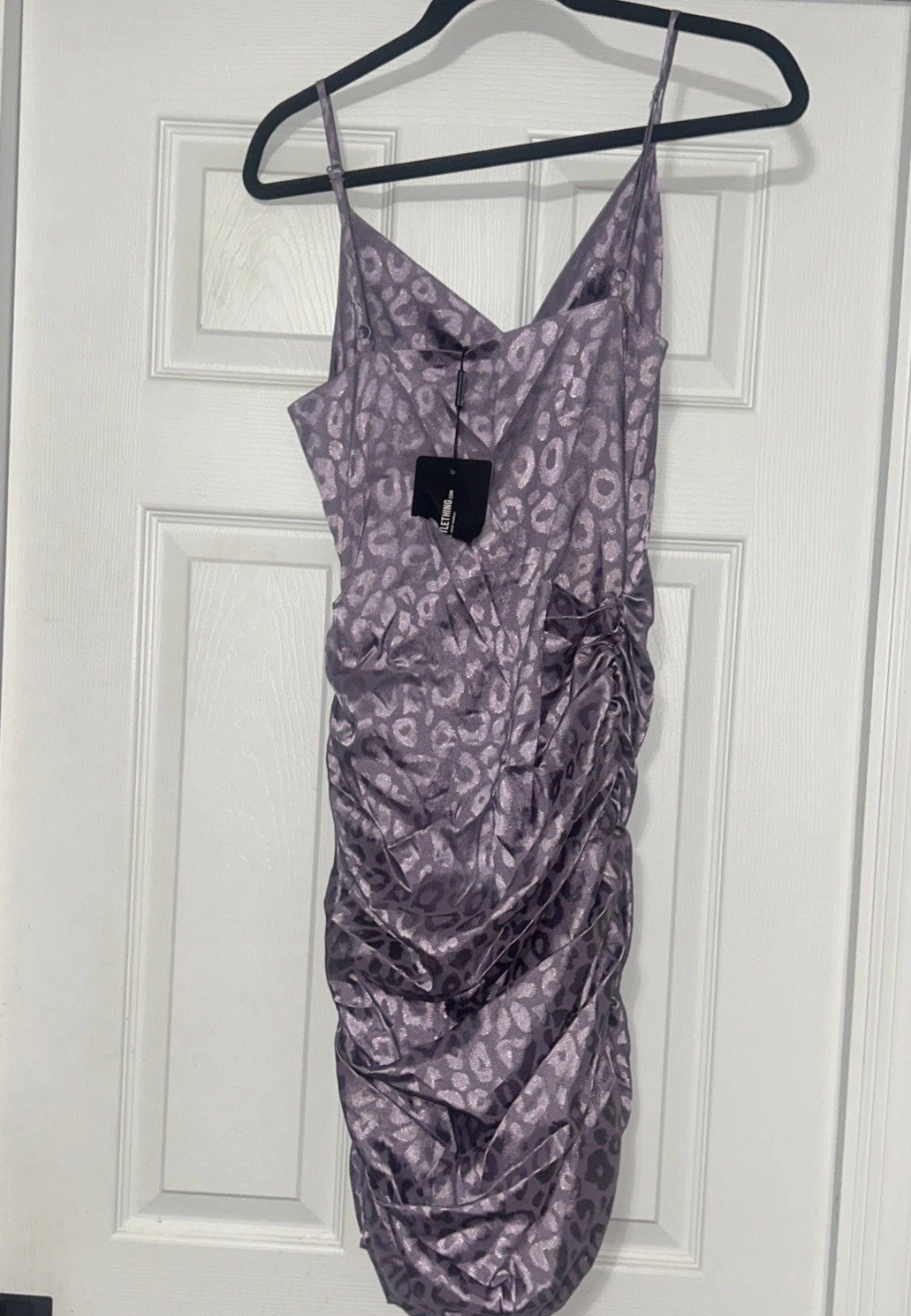 NWT PRETTYLITTLETHING Lilac Strappy Leopard Print Runched Bodycon Dress Size 10