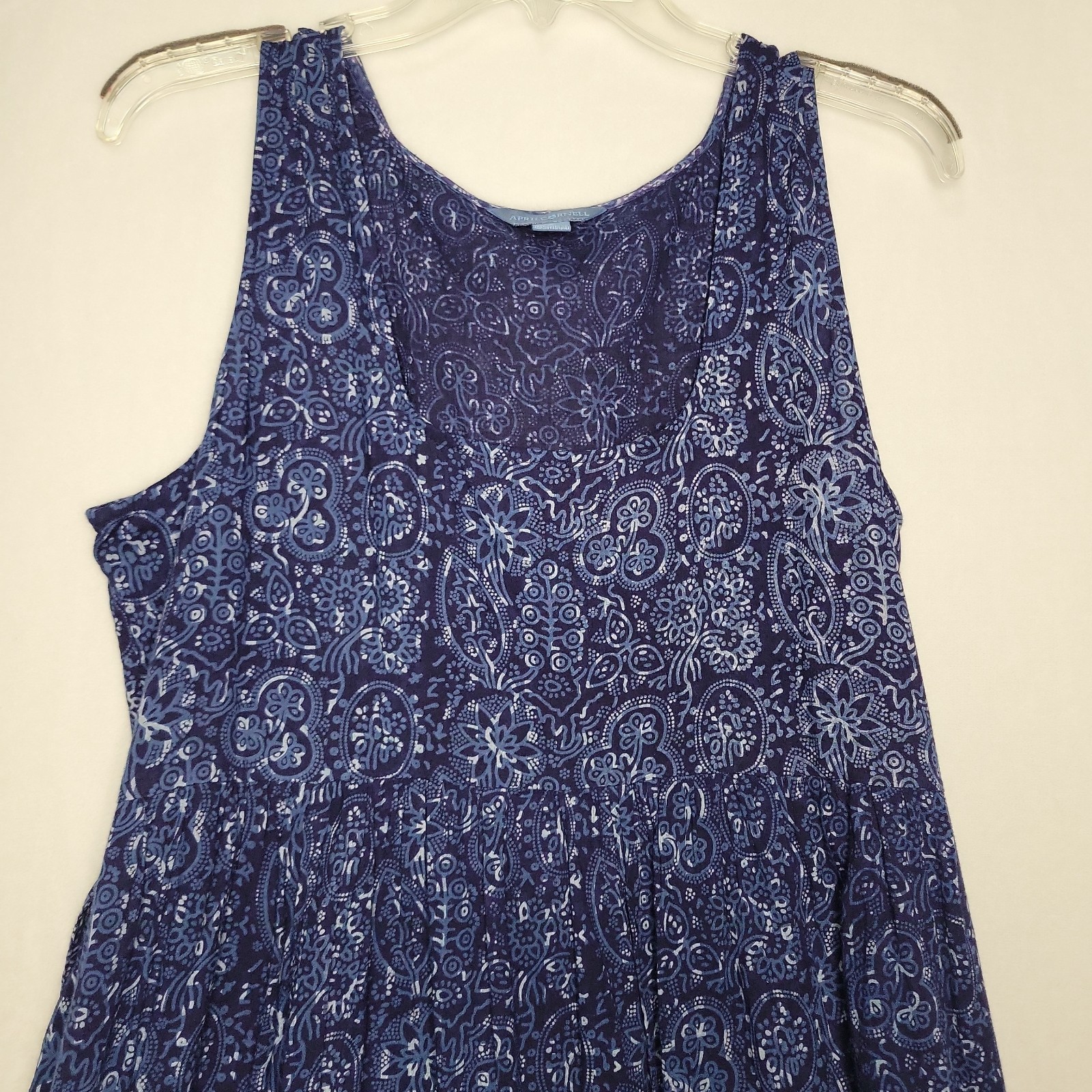 April Cornell Blue Print Cottagecore Midi Dress Pockets Sz Large Prairie