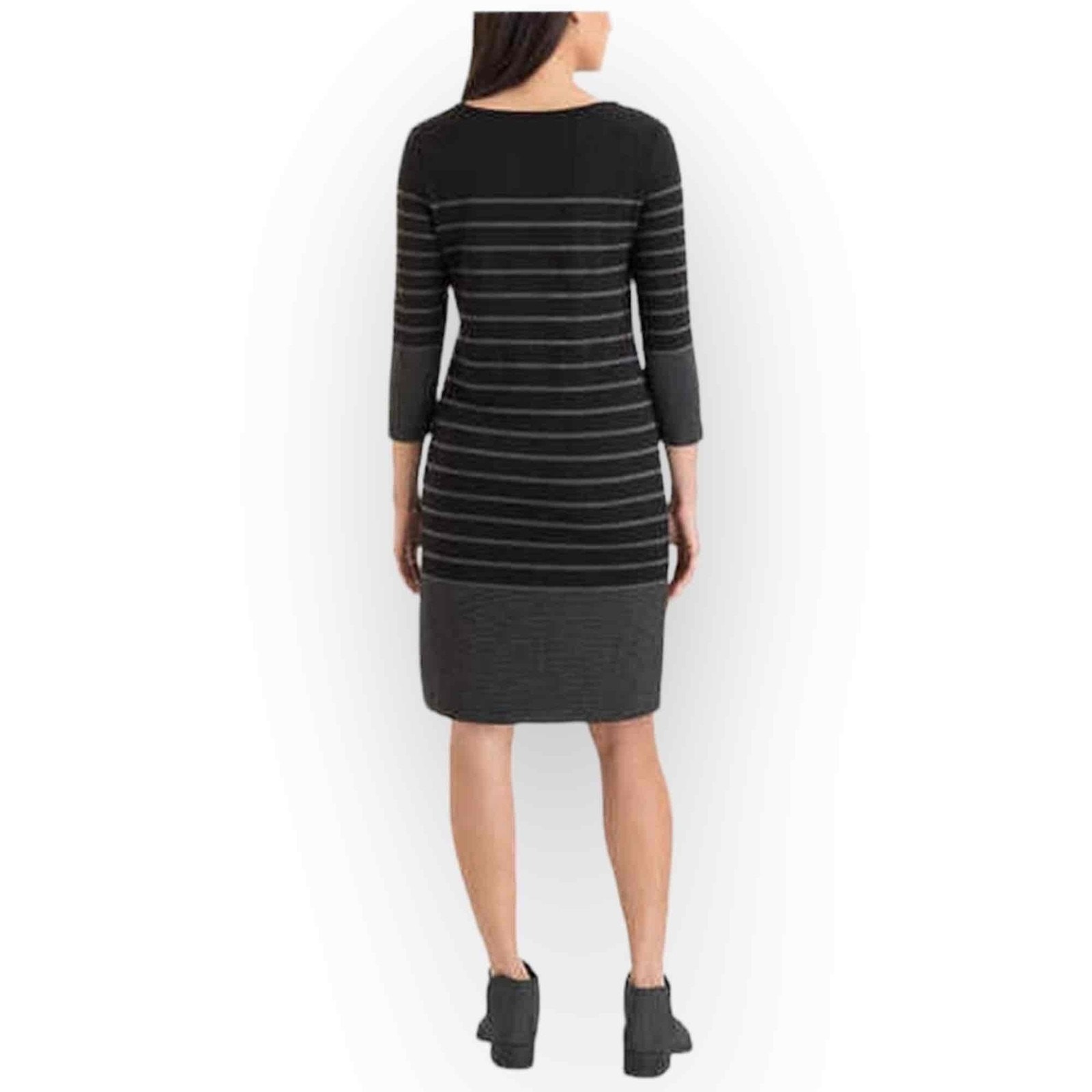 NWT Hilary Radley Black & Grey Stripe Knit Dress Medium