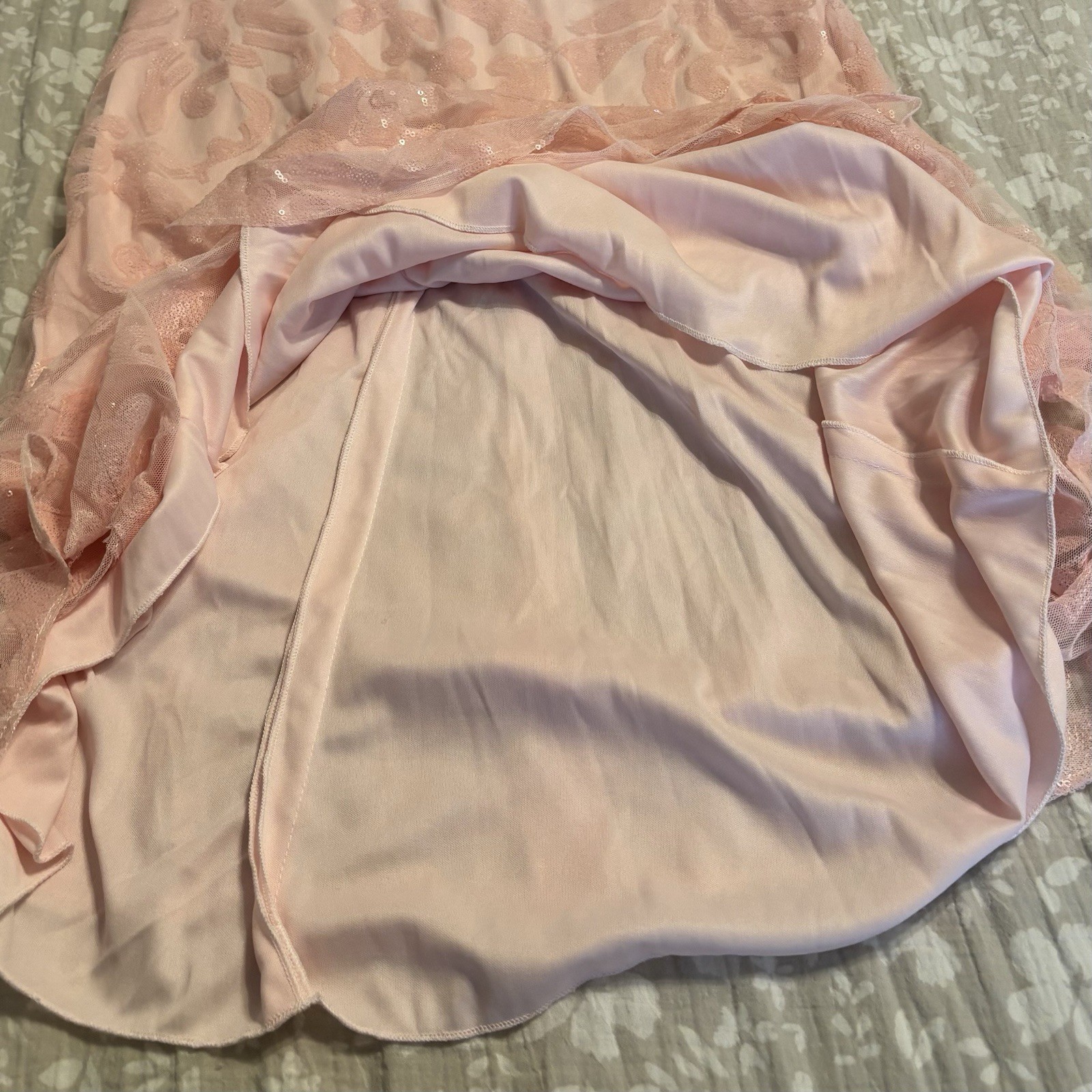 Pink Sequin Gown Flutter Sleeve V Neck Prom Wedding Evening Formal Dress Size 4