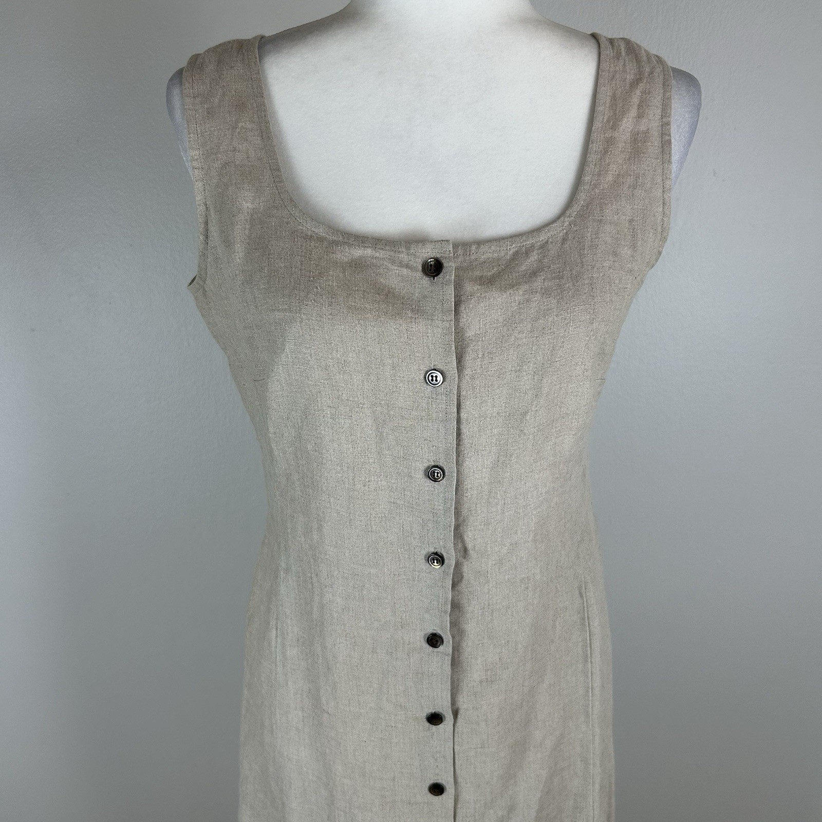 Linen Beige Brown Maxi Dress 4 Cottage Peasant Quiet Luxury Prairie Vintage