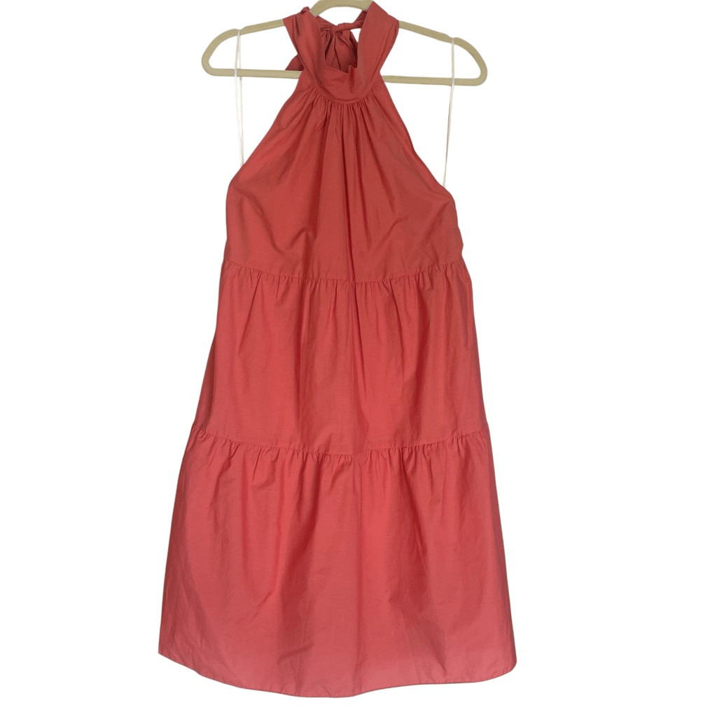 New Theory Pink Coral Halter Tier Dress Tech Lawn Women’s Sz Medium Knee Length