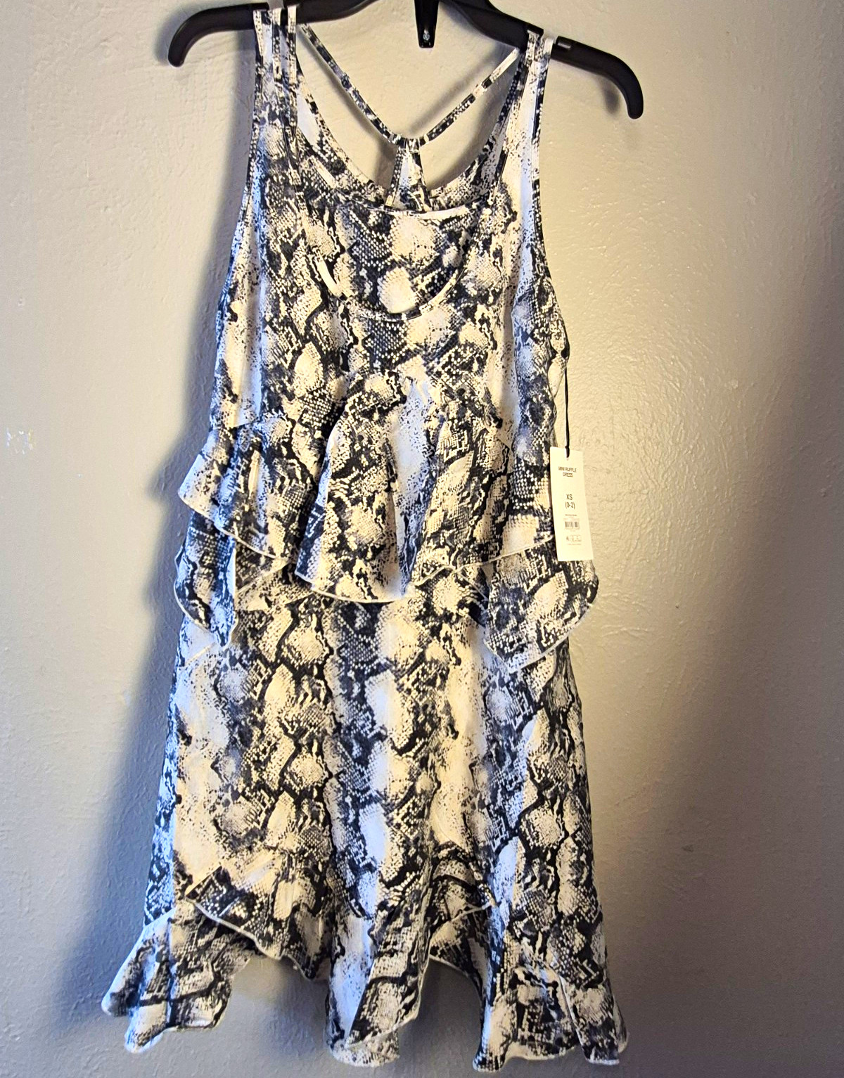 Scoop Snake Animal Print Mini Dress XS Sleeveless Ruffle Hem Round Neck