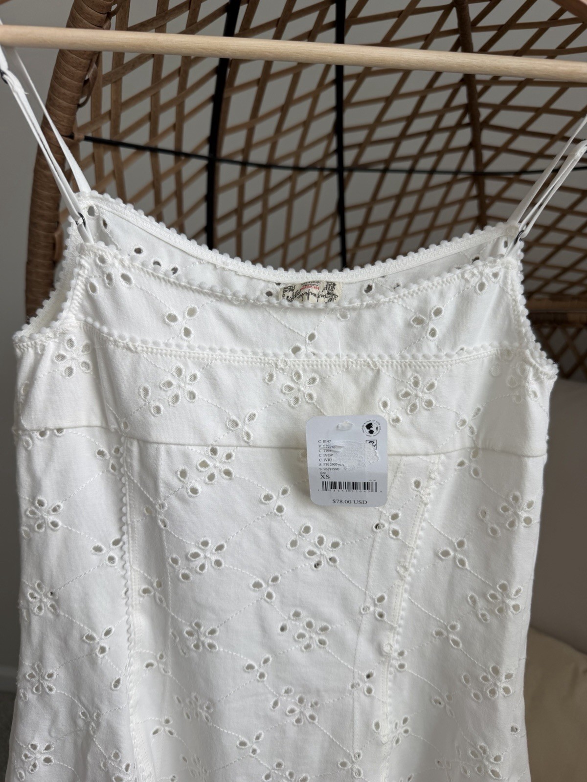 Intimately Free People White Eyelet Mini Dress Floral Embroidery Cotton Small