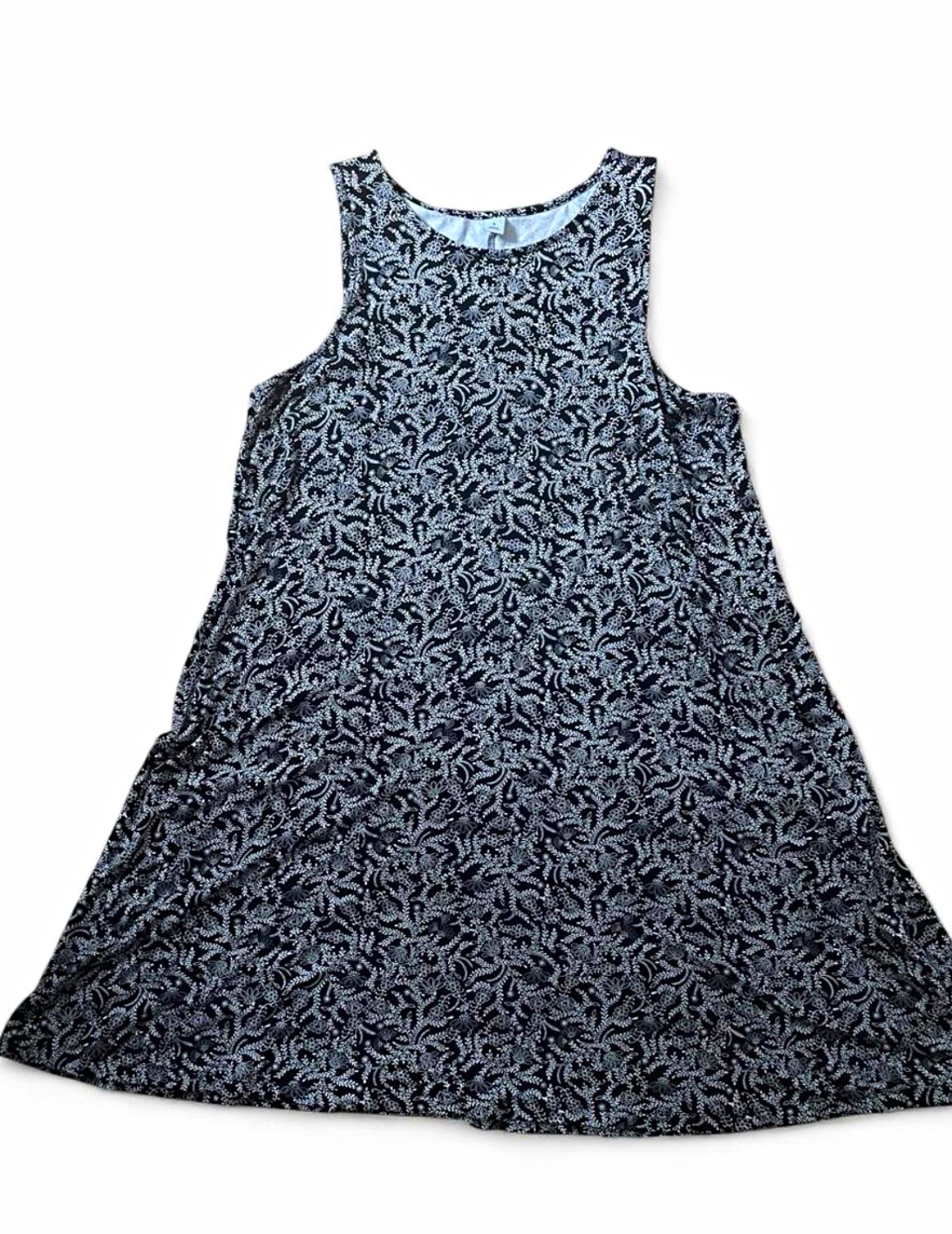 Old Navy Women’s XL Black/White Floral A-Line Tank Dress Sleeveless Scoop Knee