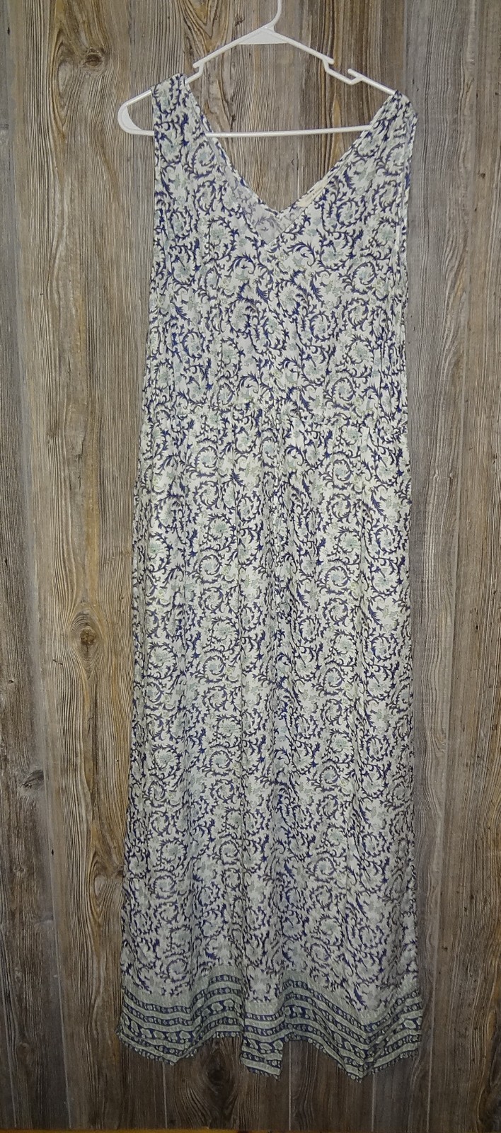 Lucky Brand Sleeveless Maxi Dress White Blue Green Floral Paisley Sz XL