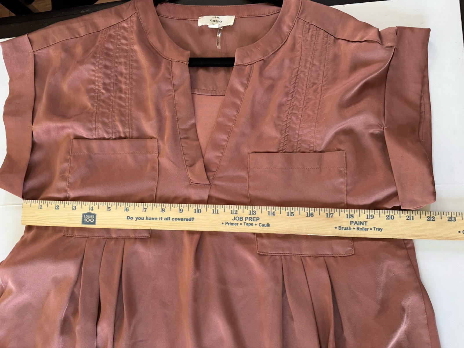 Entro Rust Satin Cuffed Cap Sleeve Pleated Babydoll Dress Womens Large #6935