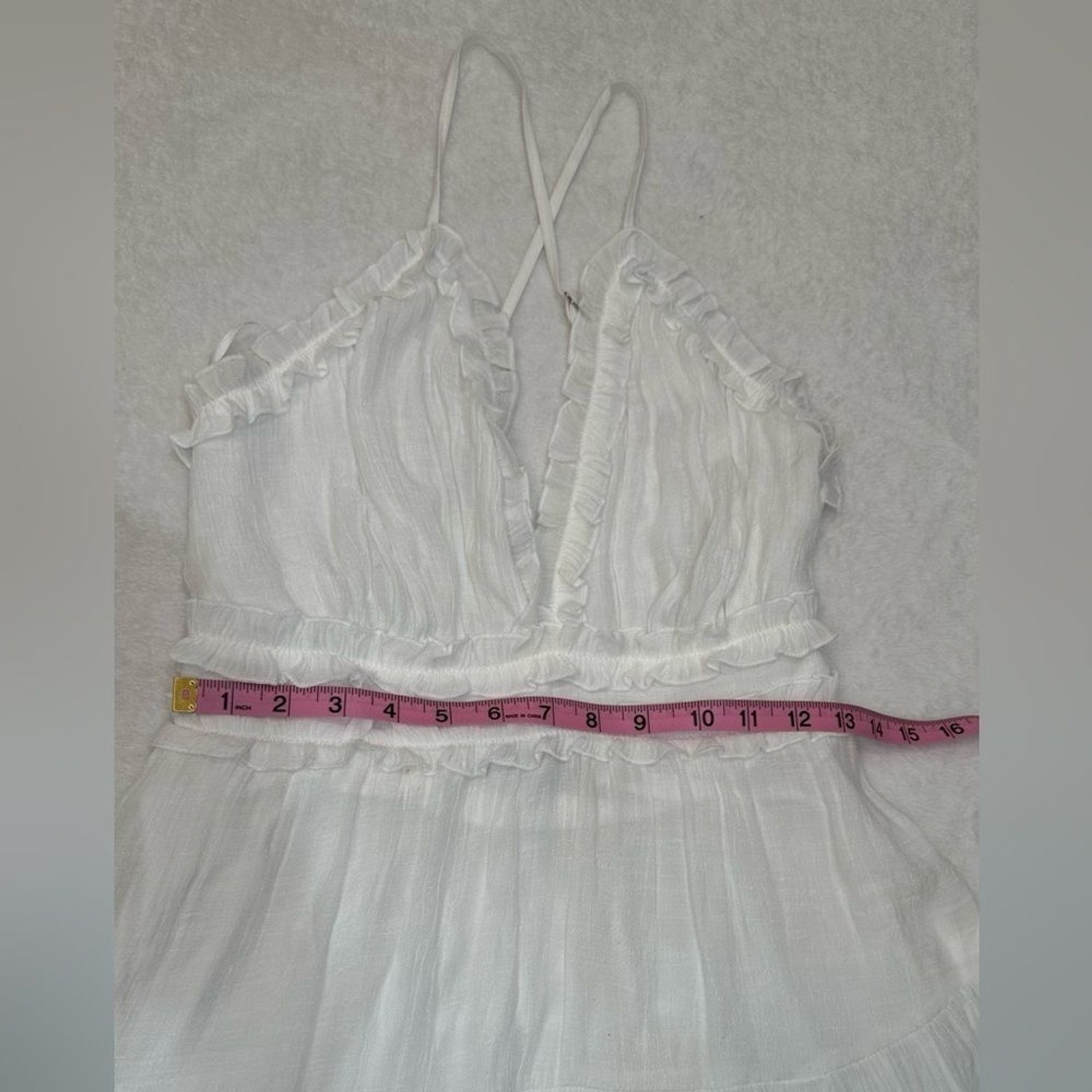 Aakaa White Ruffled Tiered adjustable Spaghetti’s Straps Mini Dress Size M