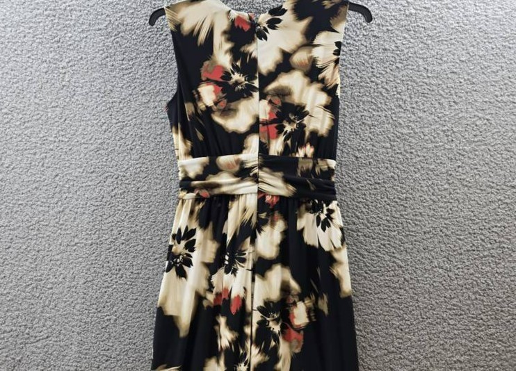 Anne Klein Printed Twist-Front Maxi Dress Women’s M Black Multi Back Zip Closure