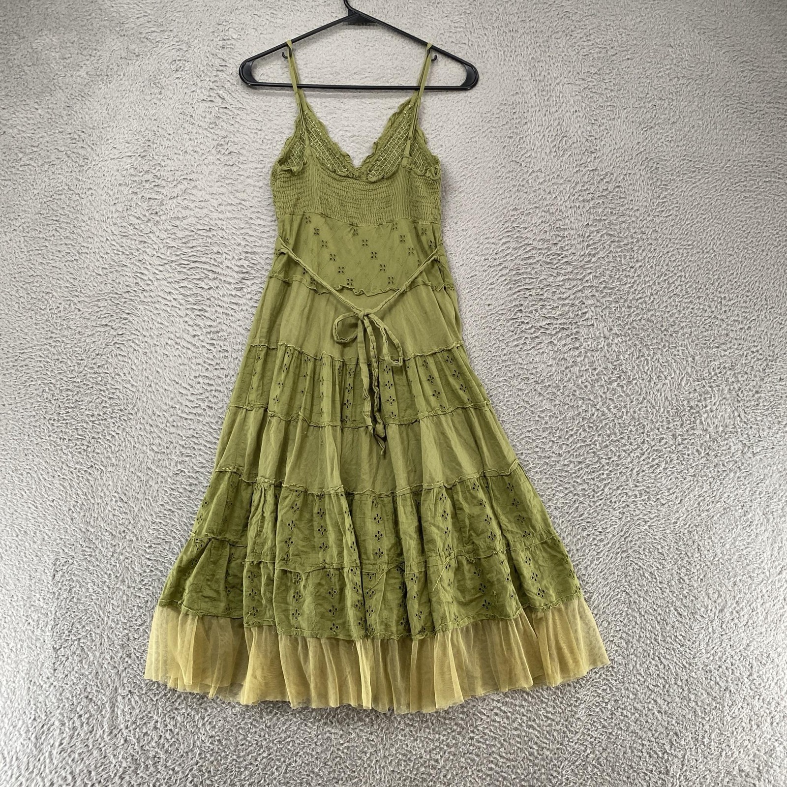 Connected Y2K Fairy Dress Womens Small Embroidered Tiered Midi Sundress Boho
