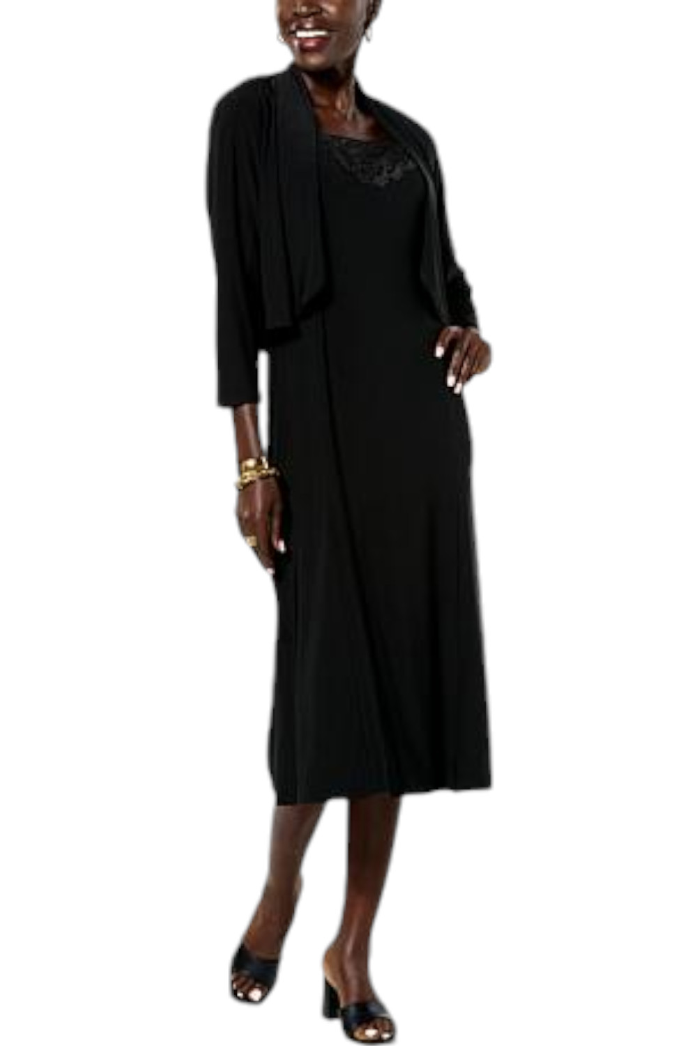 Antthony Women’s 2-pc Crocheted Accent Midi Dress & Shrug Set Black