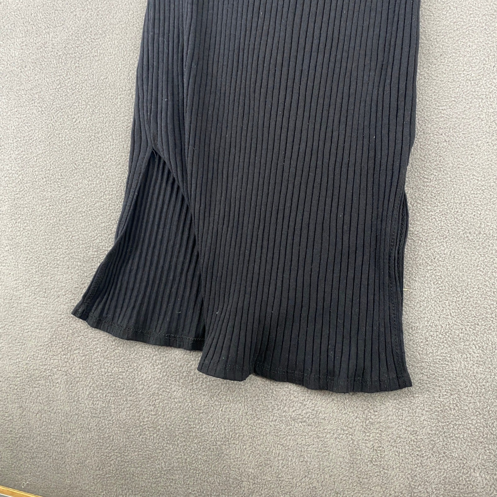 Everly Black Ribbed Twist Front Short Sleeve Midi Bodycon Dress Side Slit Size M