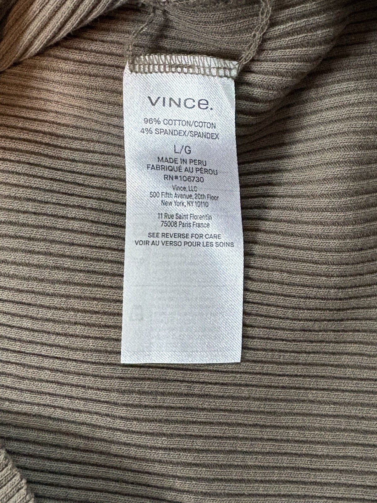 Vince Cotton Spandex Ribbed Mock Neck Elbow Sleeve Dress Taupe L