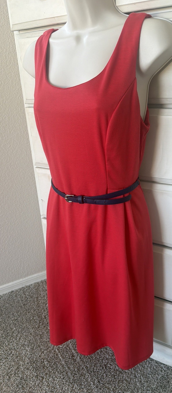Merona Women’s Red Sleeveless Belted Dress M Classic Retro Rockabilly