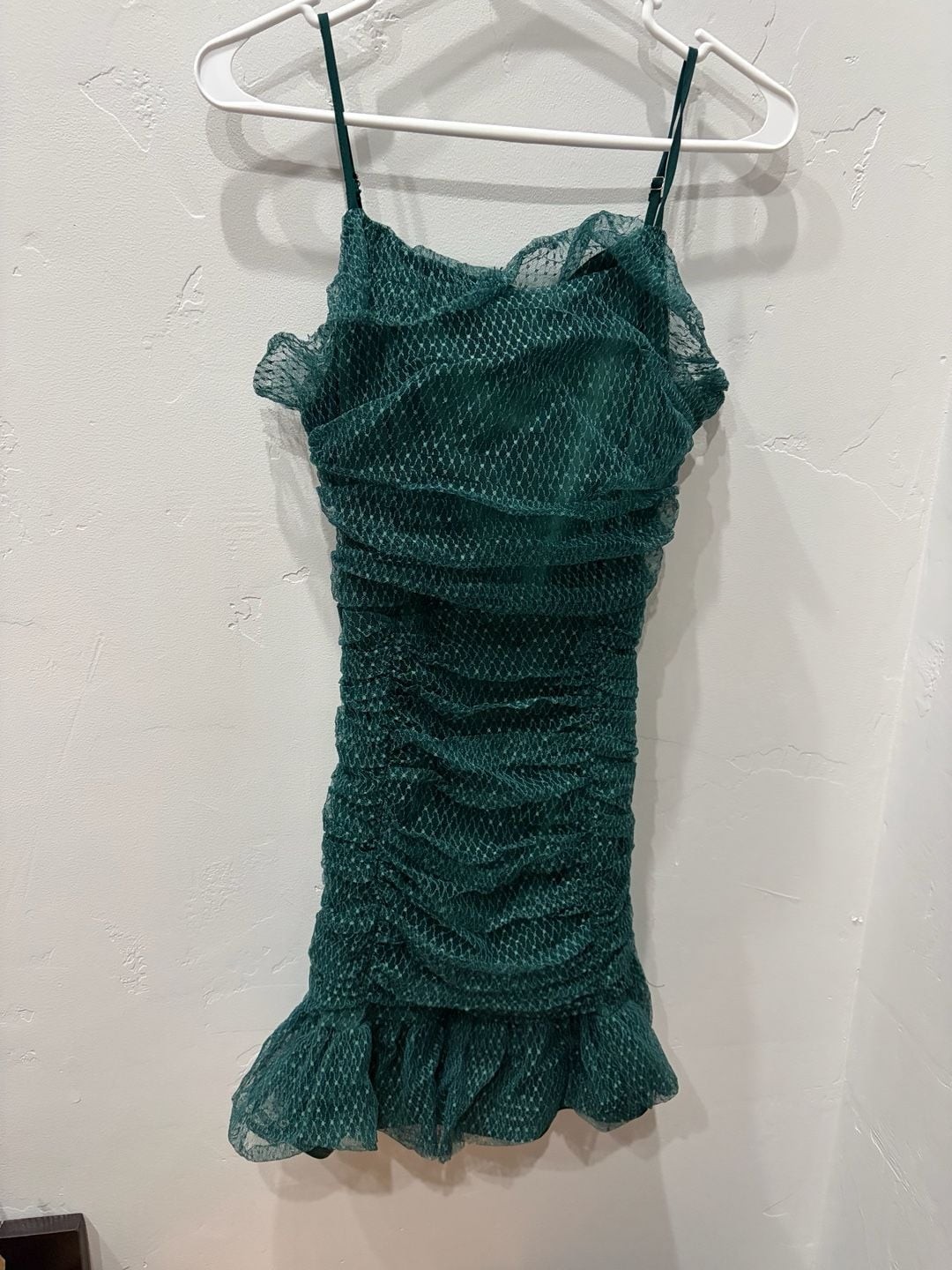 Lulus Green Mesh Ruched Ruffle Mini Dress