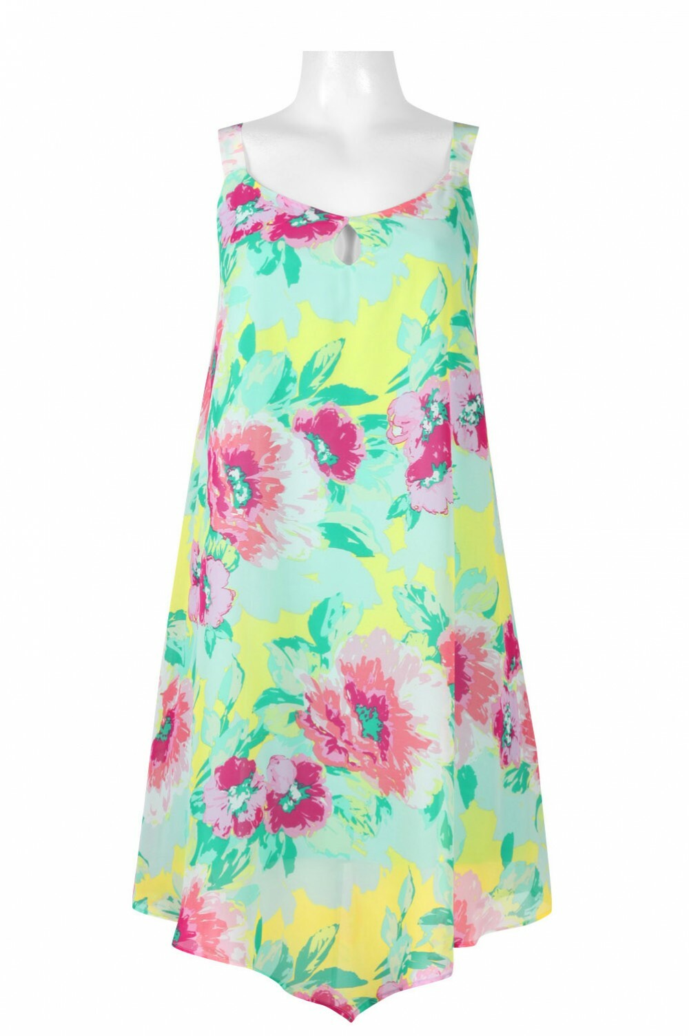 Trendmakers Handkerchief Hem Chiffon Sun Dress Size XL Green Floral NWT $69
