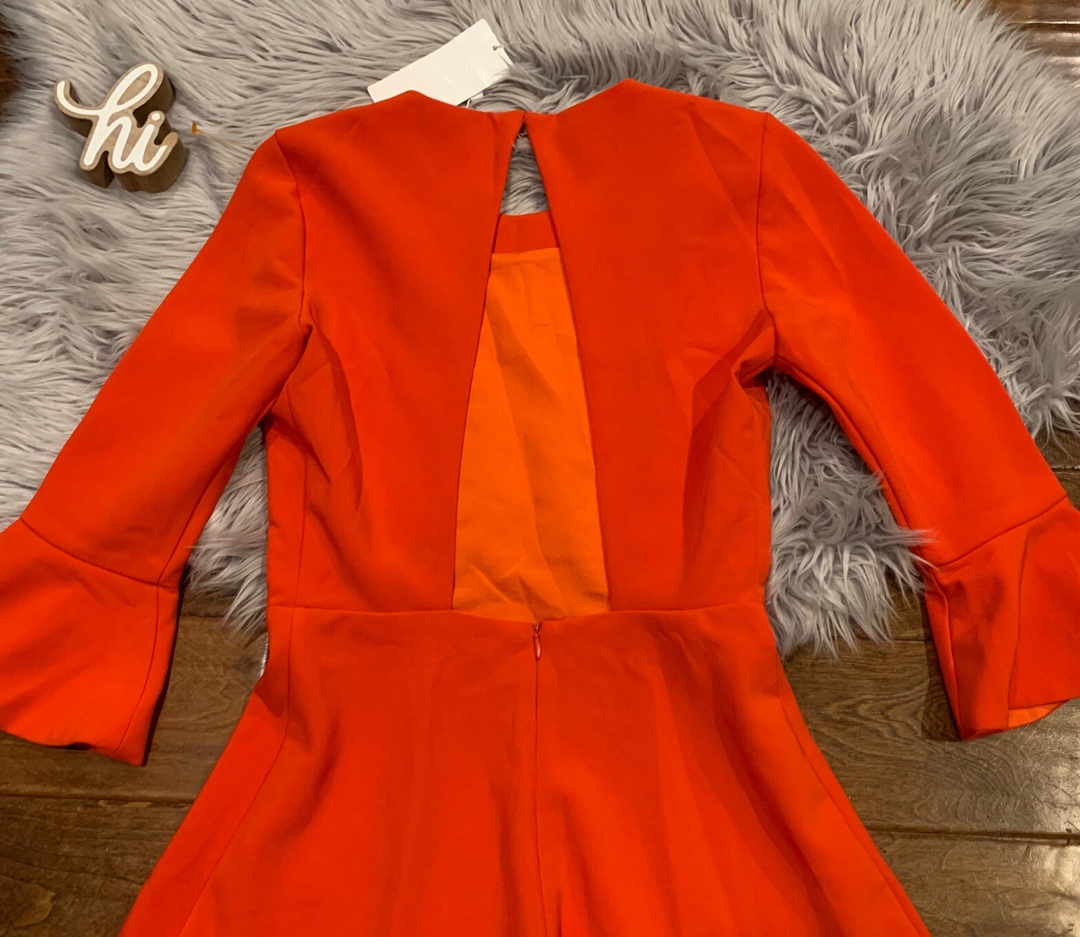 Lucy Paris Dress Red Orange Bell Sleeve Open Back Fit & Flare Size Small New