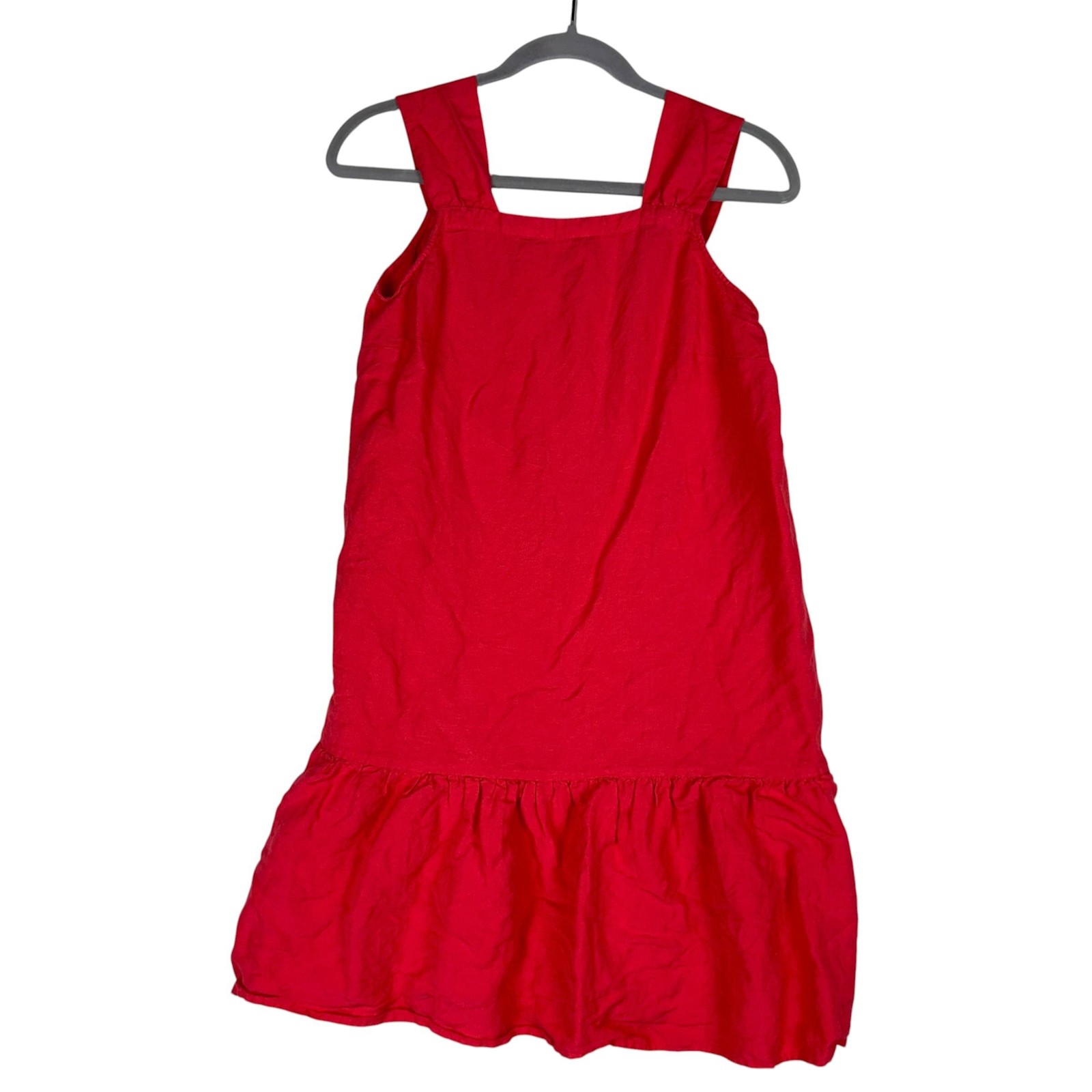 LOFT Dress Womens XS Red Linen Blend Square Neck Ruffle Hem Sundress Casual
