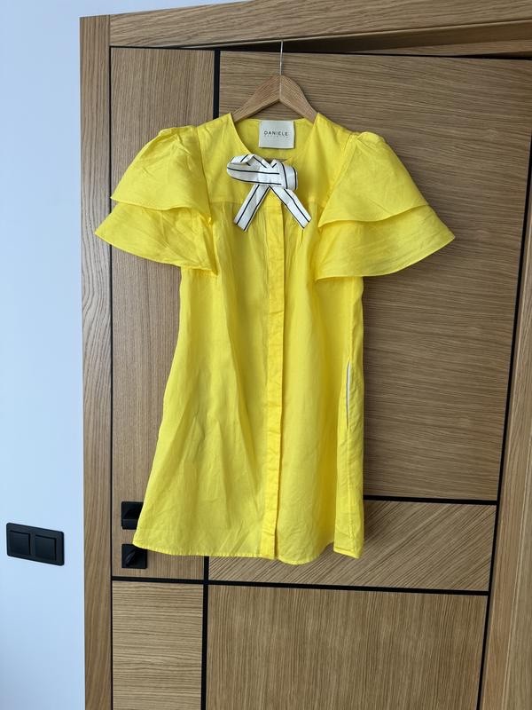 DANIELE CARLOTTA Yellow Ruffle Bow Dress IT 38 US 2 Designer Luxury Party