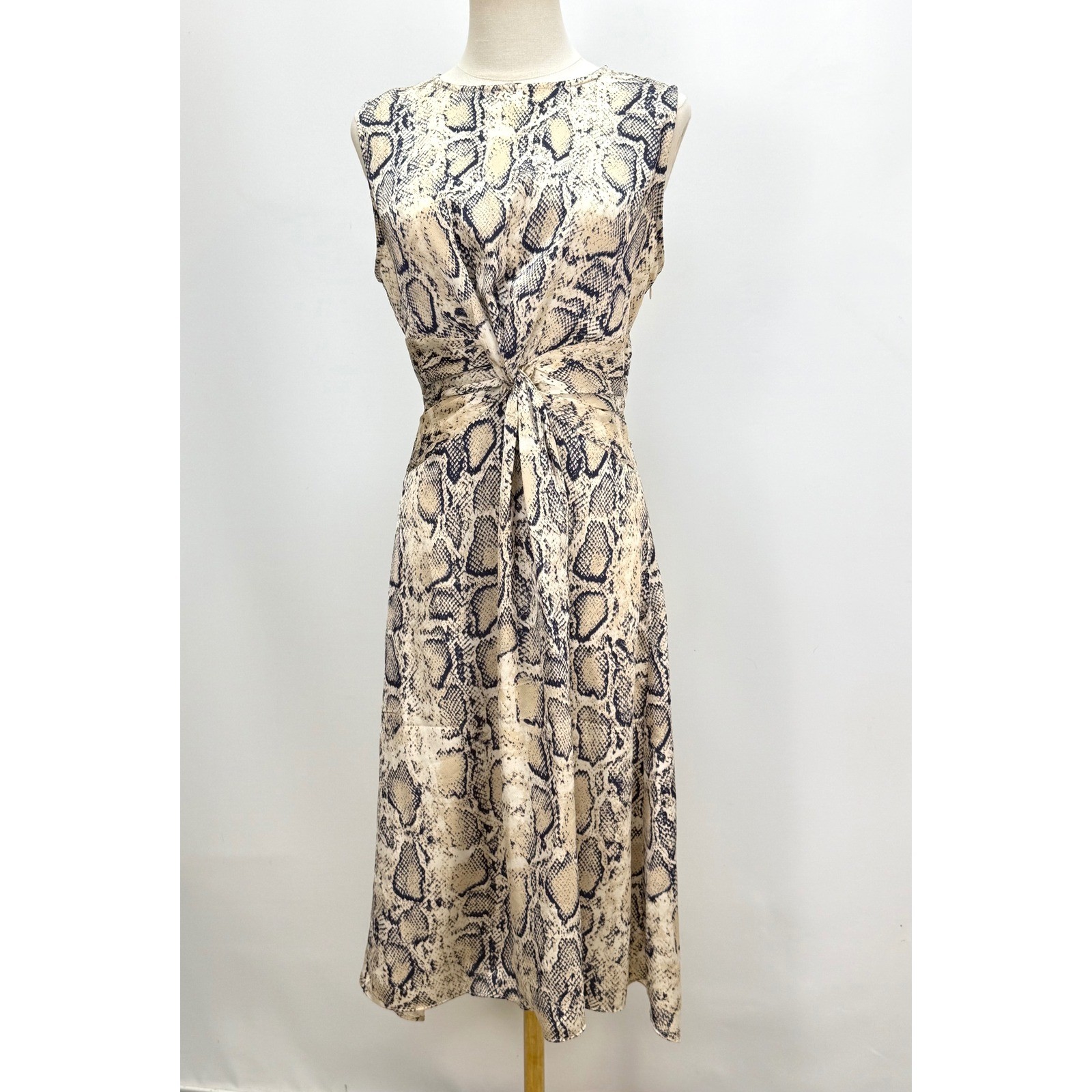 AQUA Womens Snakeskin Print Twist Front Sleeveless Midi Dress Neutral Beige M