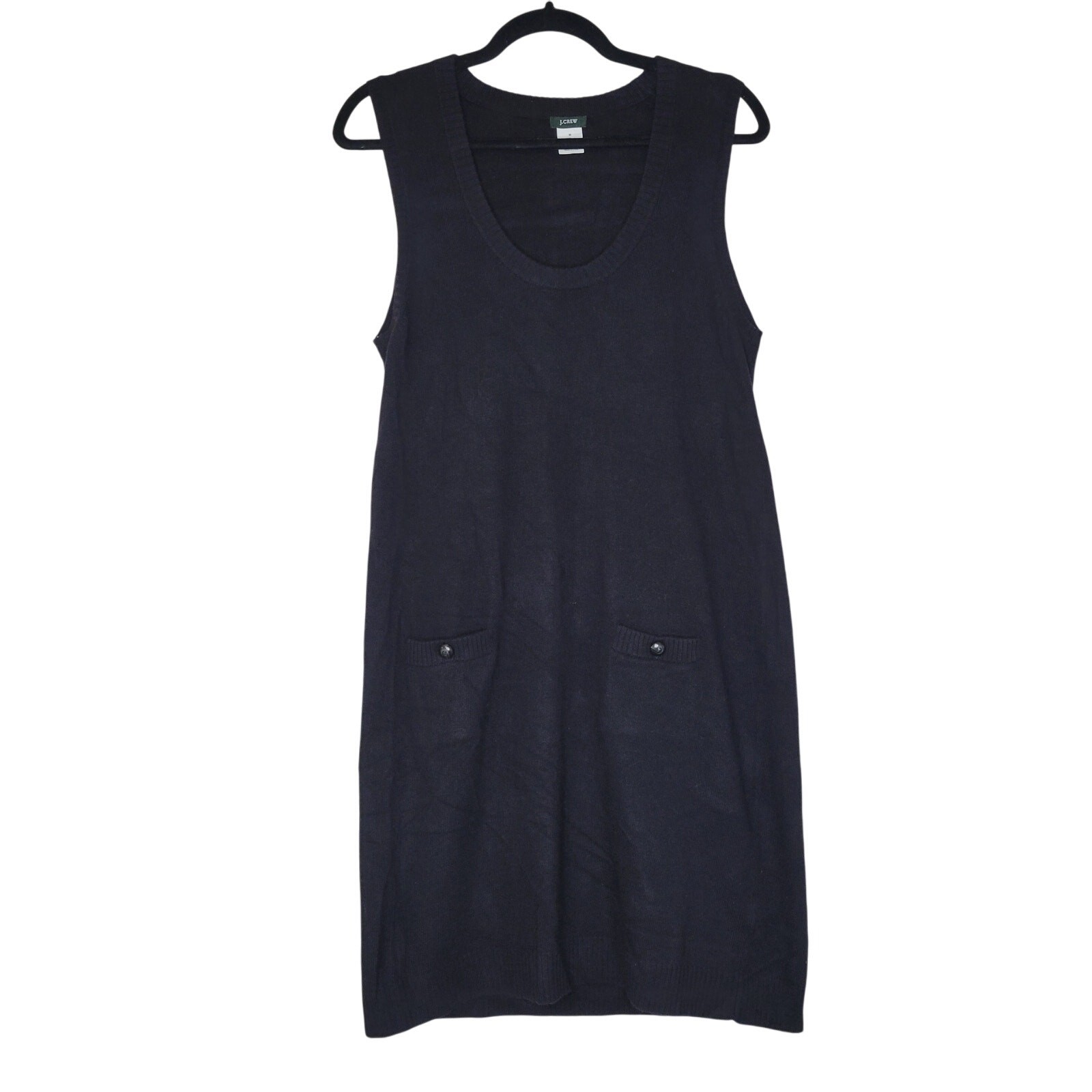 J. Crew Shift Sweater Dress Medium Black Wool Cashmere Blend Pockets Sleeveless