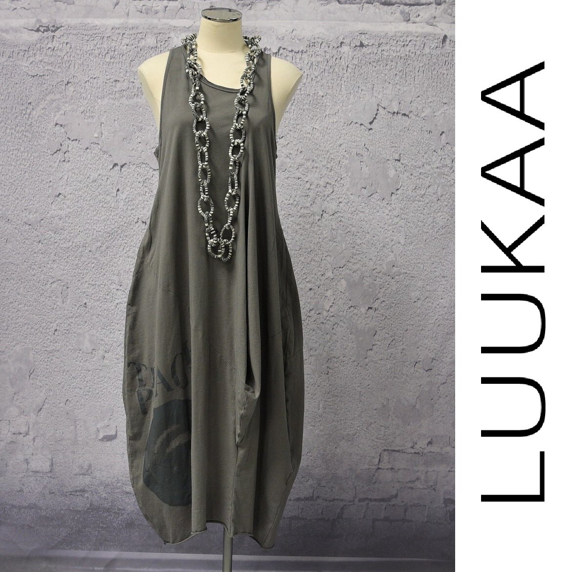 LUUKAA Cotton Jersey 8Y0504 TEACH PEACE TANK DRESS (sizes 6-20) DARK KHAKI GREY