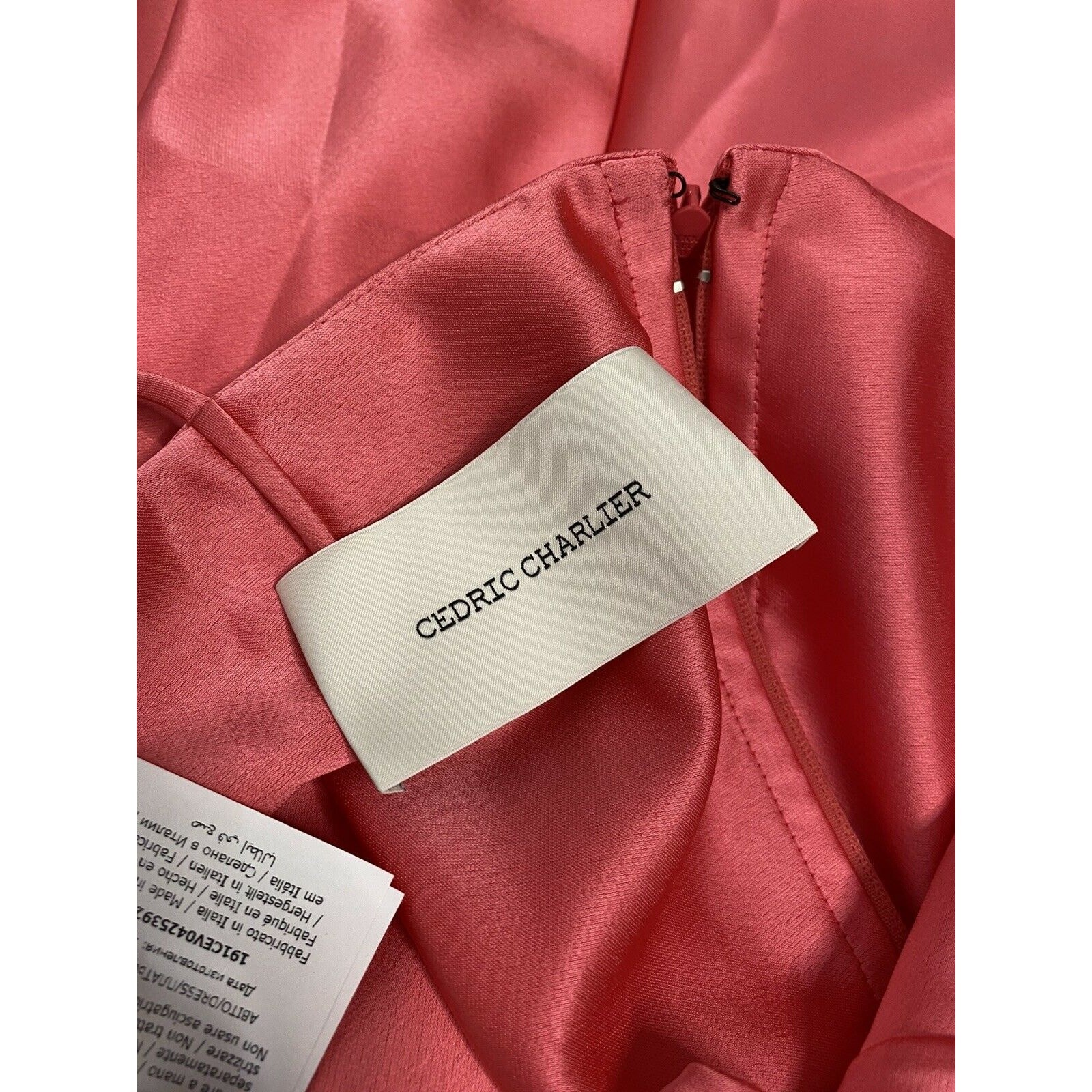 NEW Cedric Charlier Satin Pink Draped Midi Dress $520 US 12 IT 46