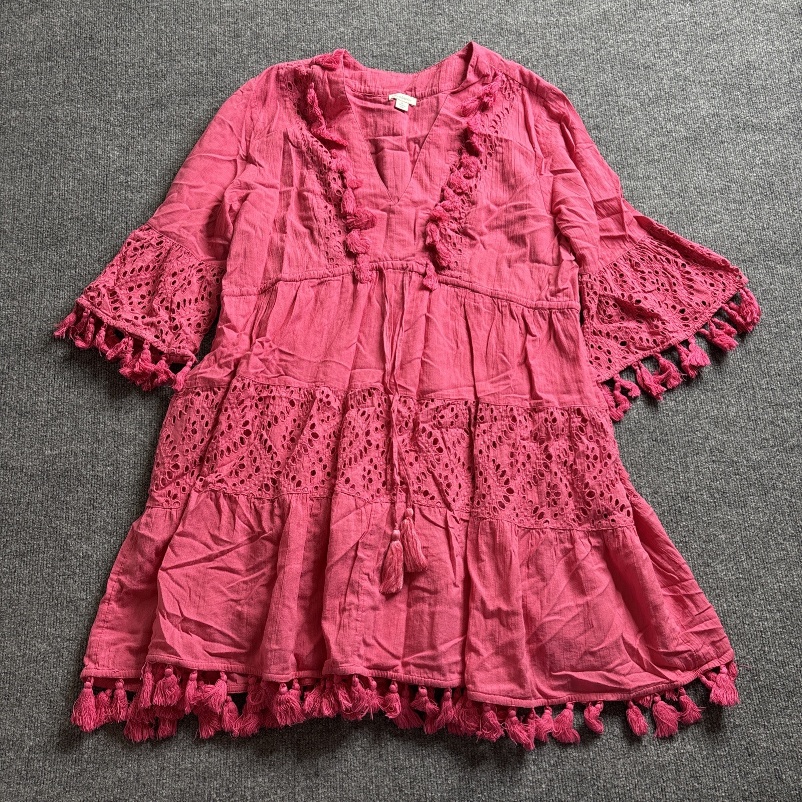 Sundance Renata Dancing Dress Tassel Women’s XL Lace Fuchsia Pink Boho Summer