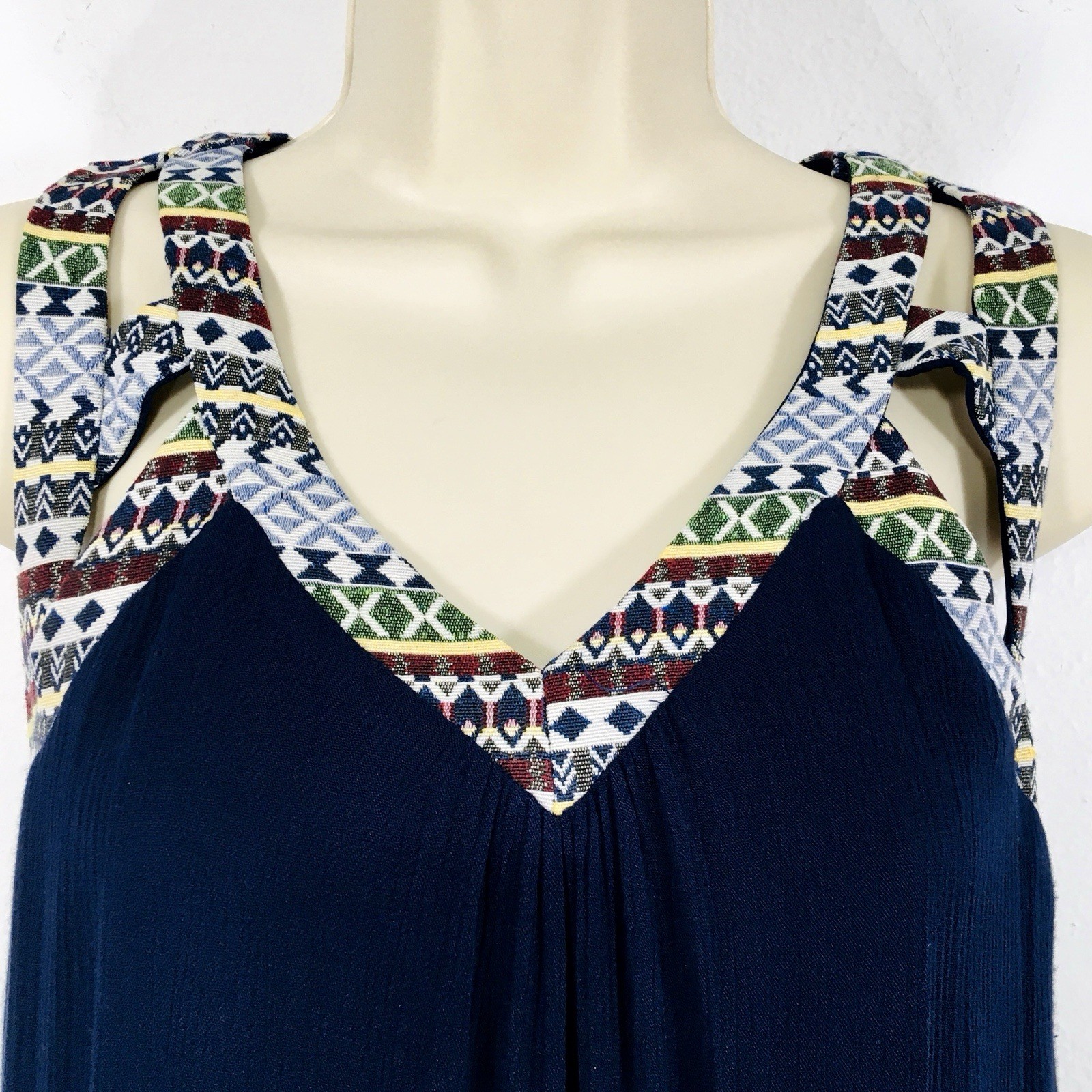 Naïf Maxi Dress Sz L Semi Sheer Lined Shift Tapestry Trim Neckline