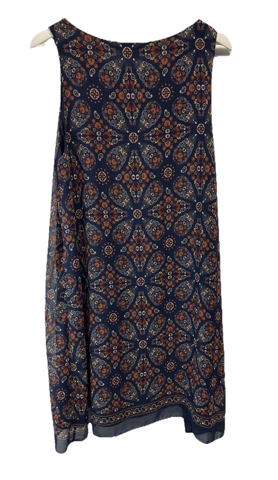 Max Edition Shift Dress Navy Blue Paisley Sleeveless Lined Summer Dress L