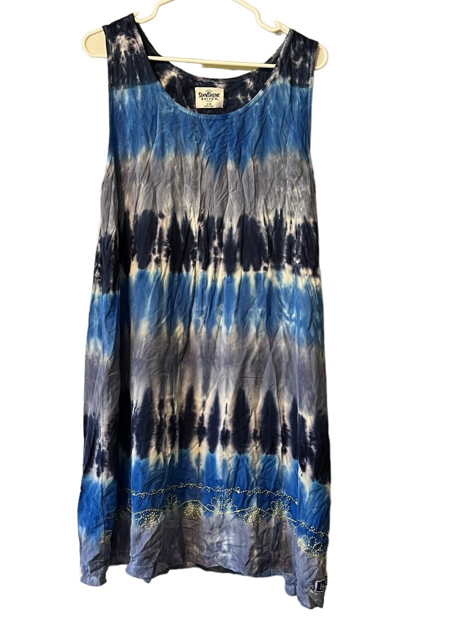 Sunshine Raised Blue Tie Dye Dress Size Small/Medium Beach Cruise Colorful Boho