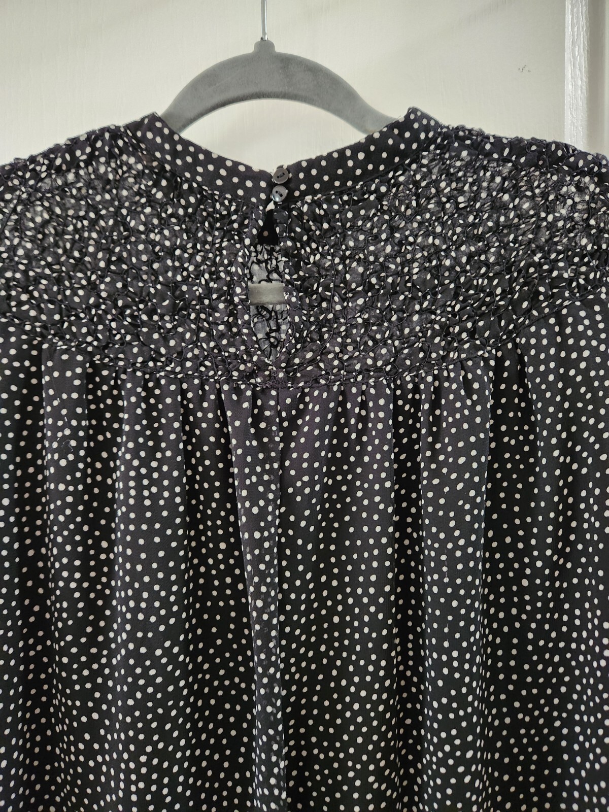 ZARA Collection Smocked High Neck Black/Ivory Polka Dot Dress Long Sleeve Size S