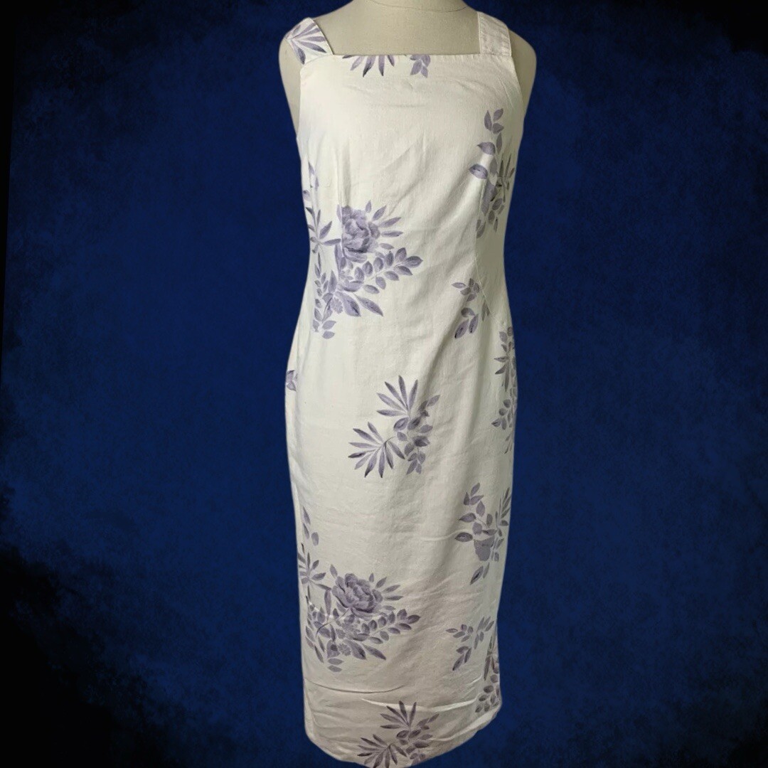 Vtg 90s Linen Rayon Midi Sundress Size 8 Ivory Lavender Coastal Grandma Softgirl