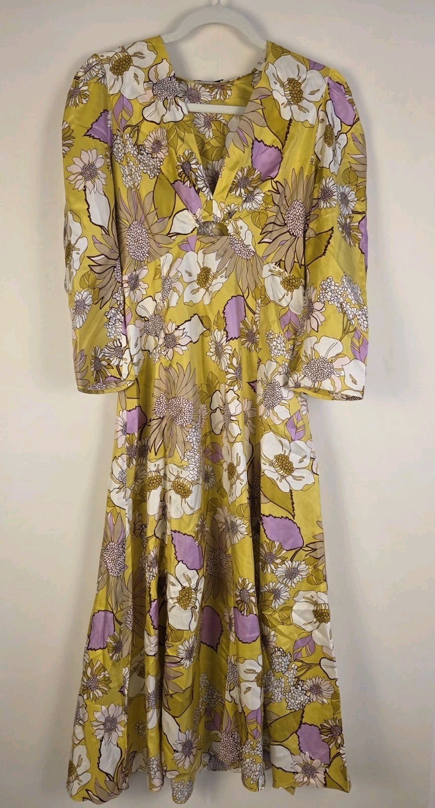 Sandro Giorgia 100% Silk Floral Printed Midi Dress Size 34 UK 6