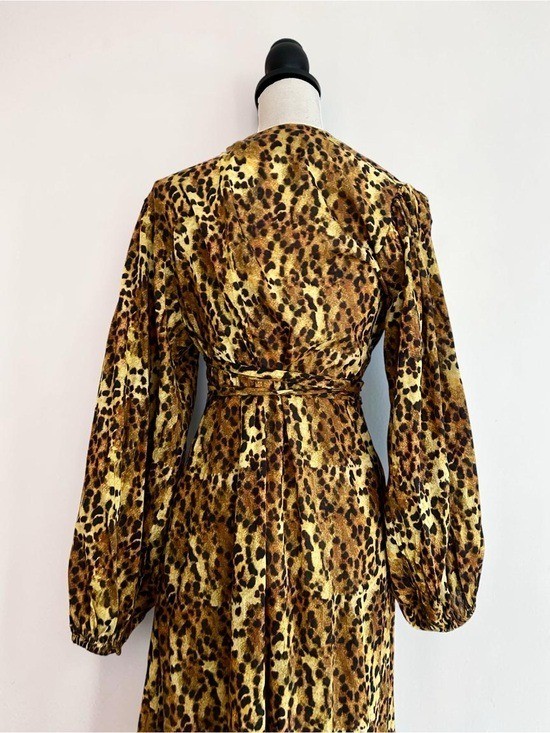 Anthropologie Carolina K Leopard Print Saffron Wrap Maxi Dress Sz Large