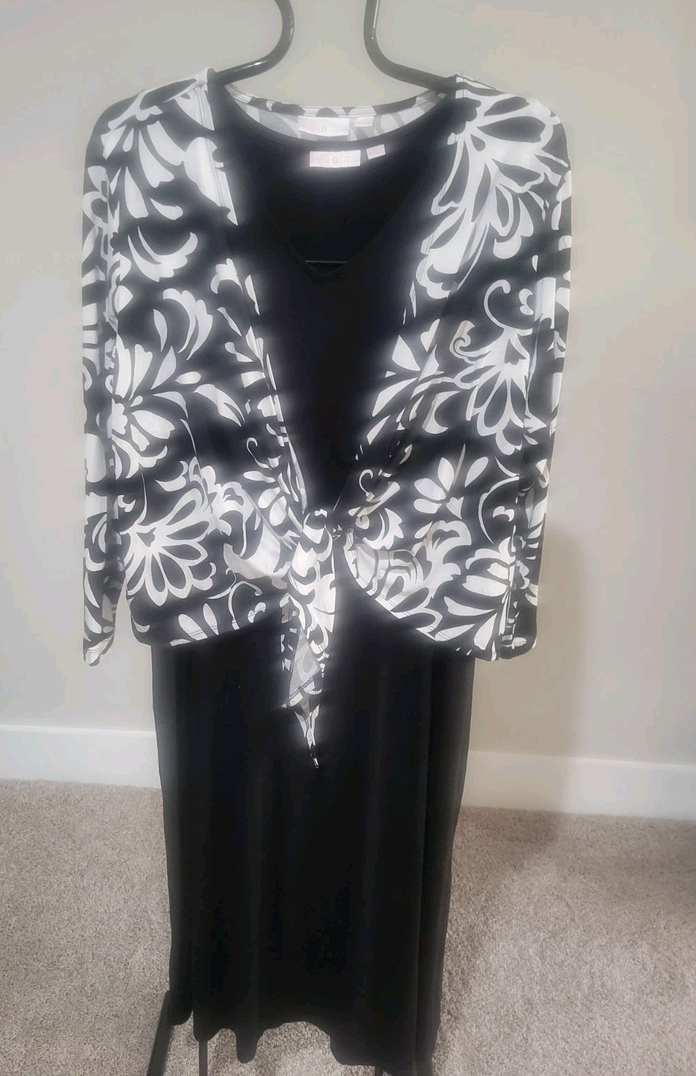 Belle Kim Gravel Size Petite XL Black Dress & Shrug A634849 NWOT