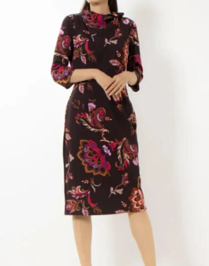 Liz Claiborne Elegant Sheath Dress Size 10 Tie-Neck Floral Knee Length Fall NWT