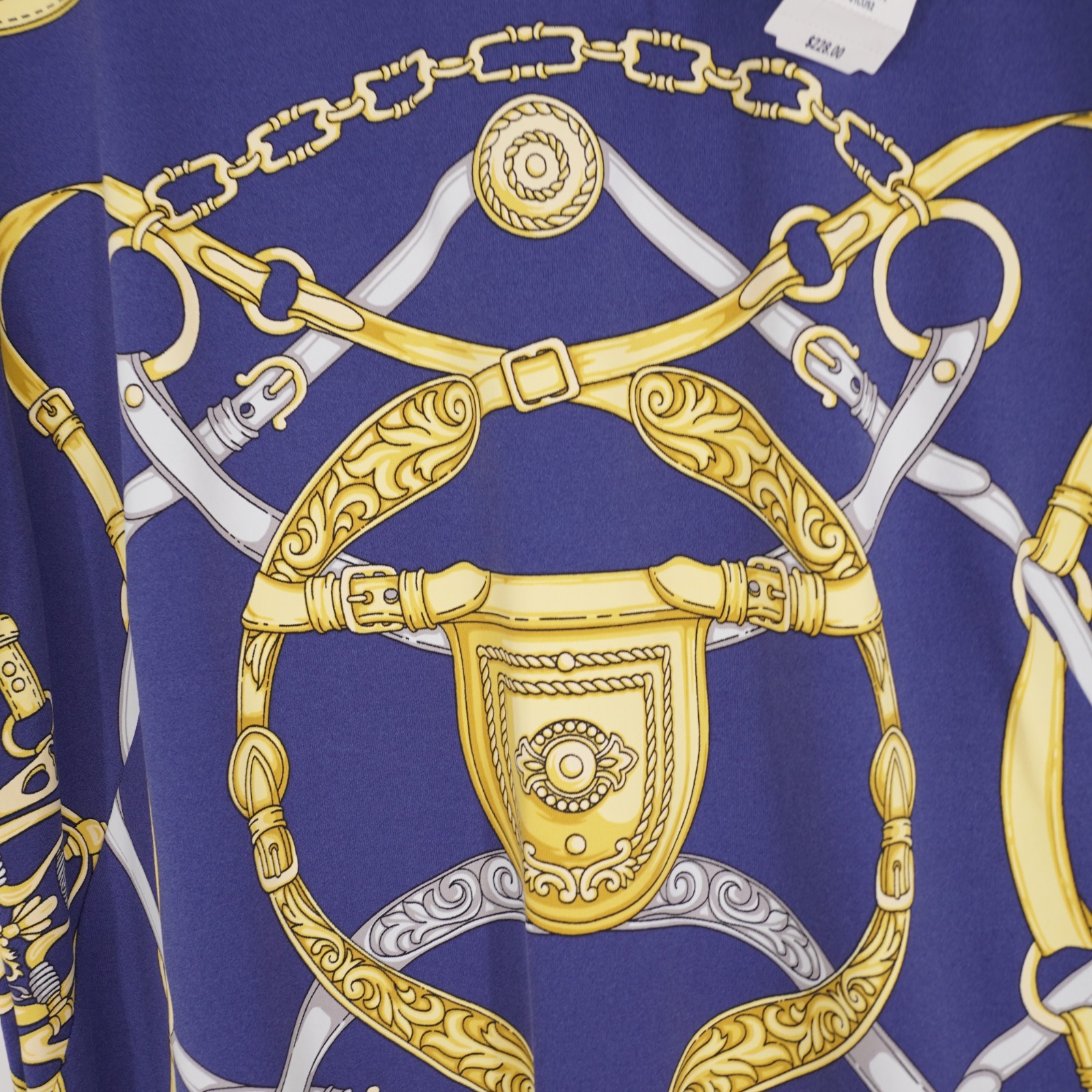 J McLaughlin Catalina Cloth Sofia Sheath Dress L Blue Chain Link Belt Print