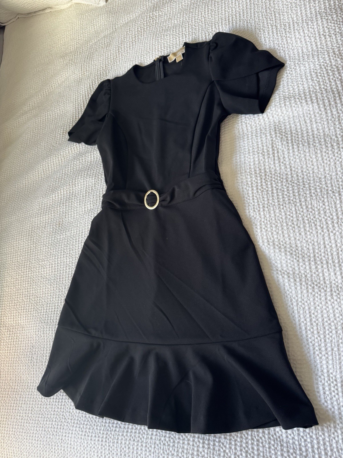 Michael Kors Black Solid Fit & Flare Short Sleeve Belted Dress Women’s XS