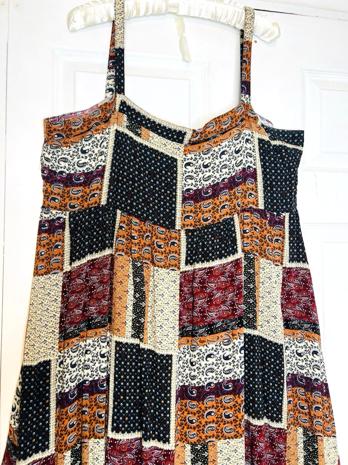 Natural Life Size L XL Patchwork Earth Tones Maxi Dress Boho Peasant Cottagecore