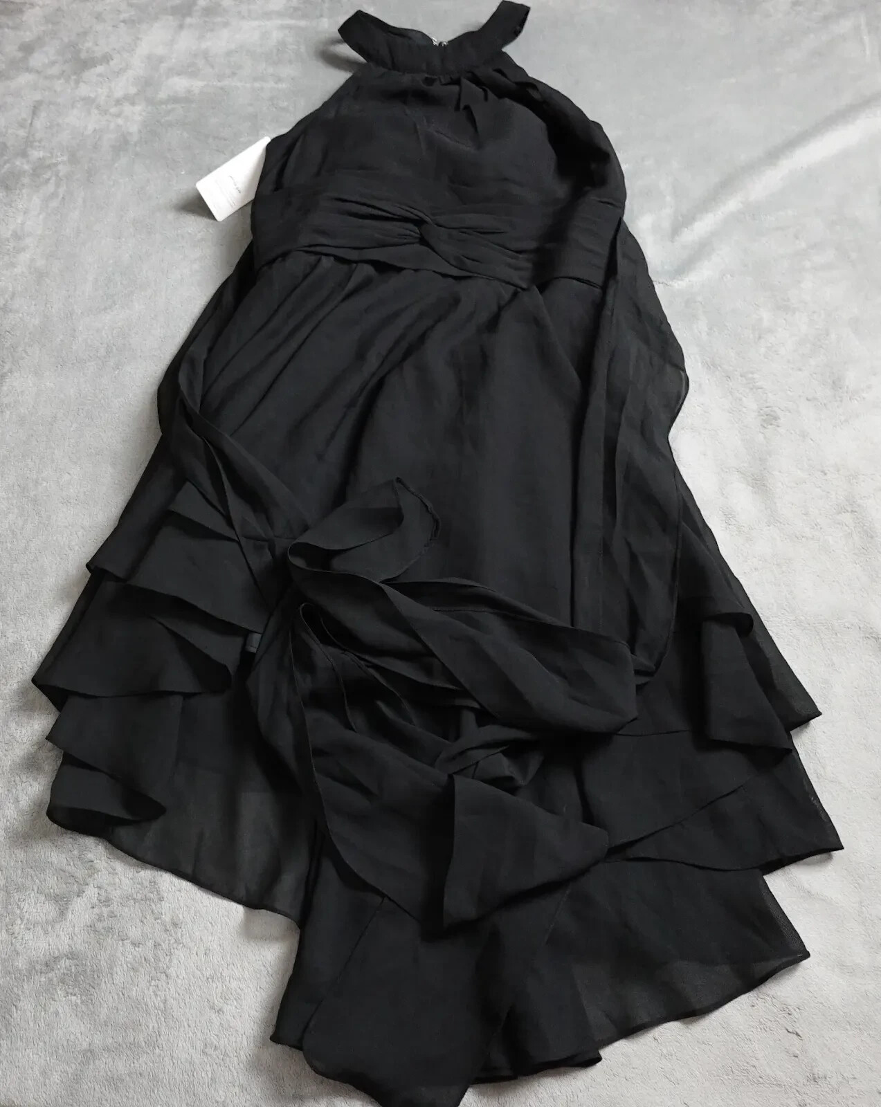 Anya Halter Dress Women’s Size 8 Black Layered Pleated Midi Back Zip Party