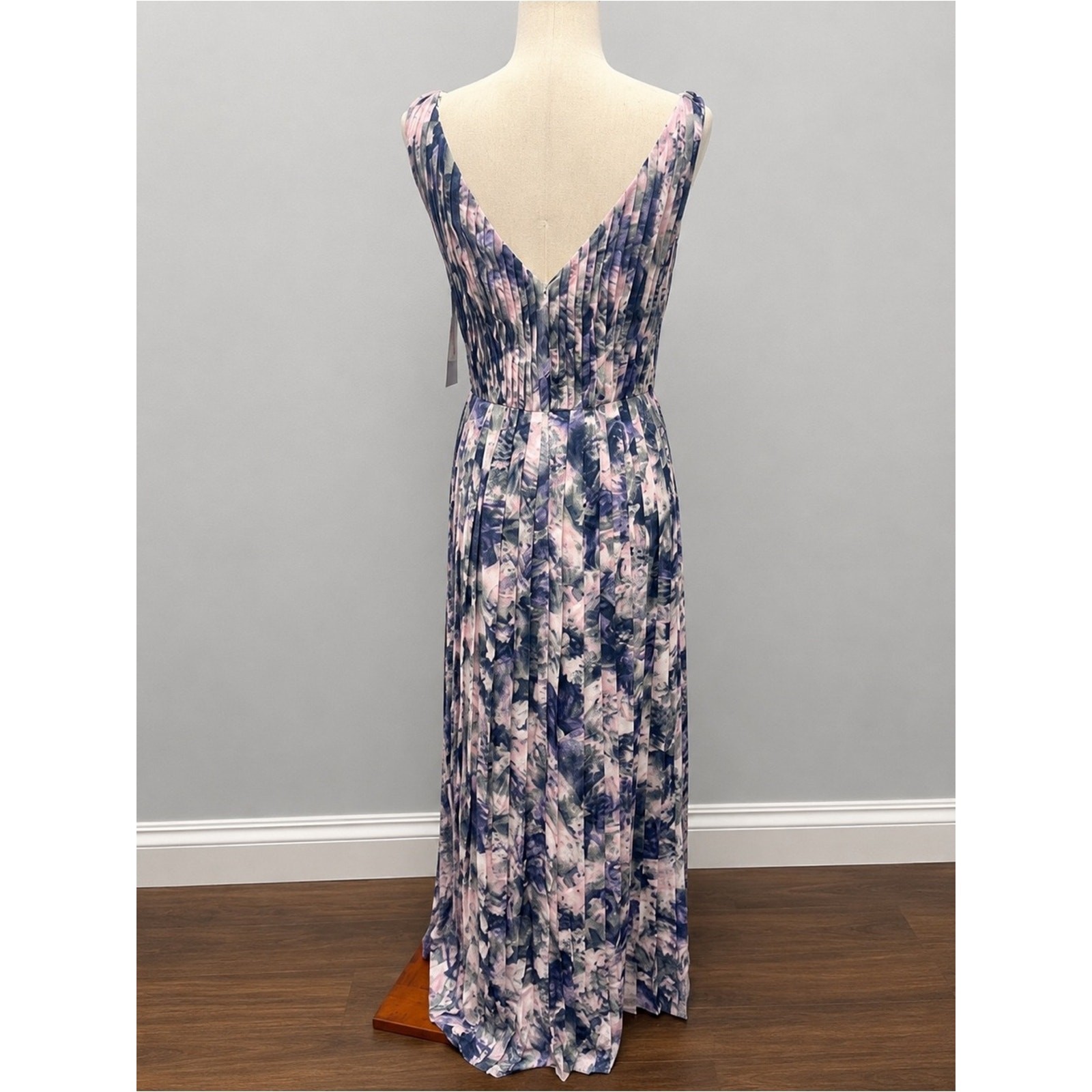 Kay Unger Luisa Floral Pleated Gown Size 2 Watercolor Chiffon Formal Dress NWT
