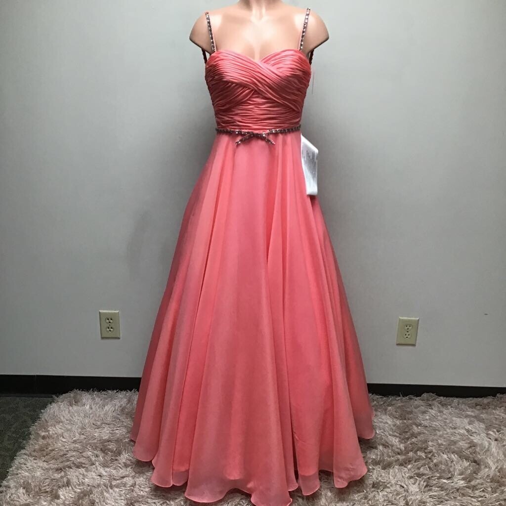 Mac Duggal Womens Ball Gown Coral Pink Ruched Maxi Sweetheart Neck Sleeveless 0