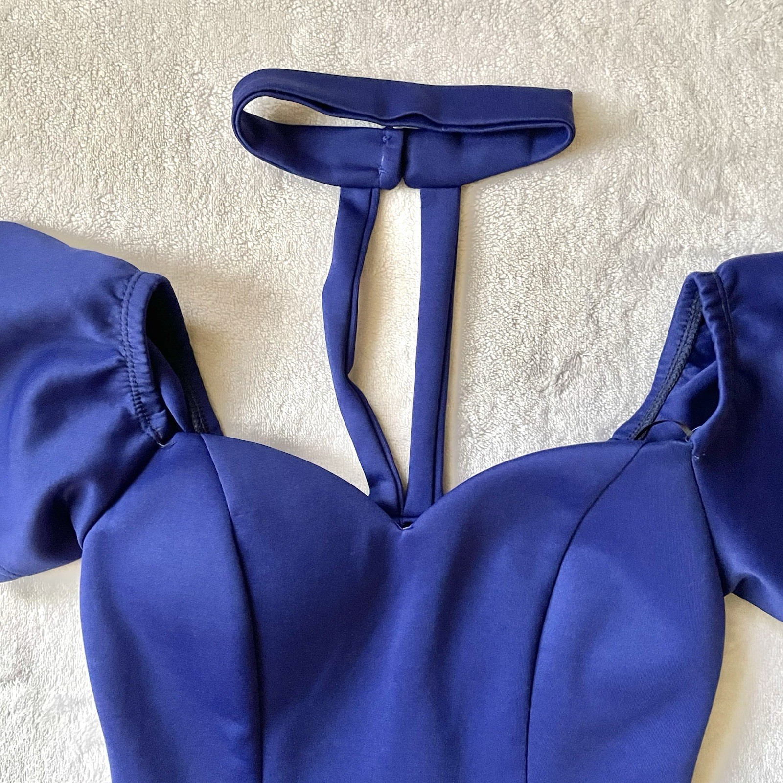 Women’s ( S ) OLIVE TREE Choker Neck Stretch Blue Bodycon Mini Dress Party
