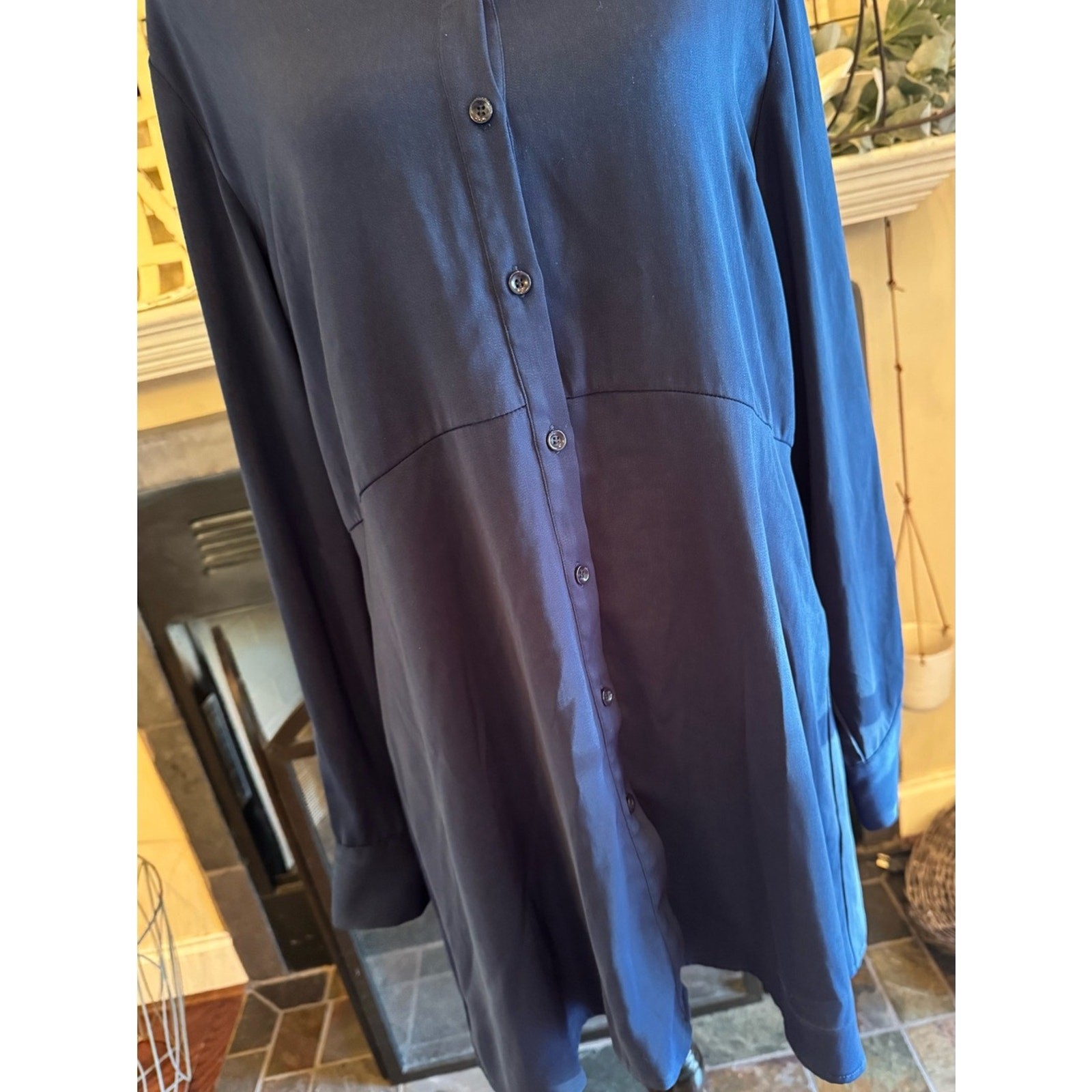 Susan Graver Dark Blue Navy Button Front Big Shirt Dress or Tunic Medium Button