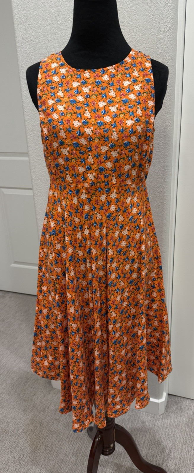 Y2K Vintage Adrienne Vittadini Sport Orange Silk Floral-Print Sundress 2 Fairy