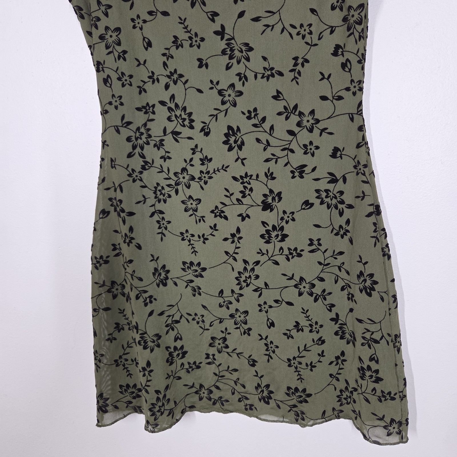 Mesh Velvet Floral Olive Green Mini Dress L Fairy Whimsigoth Goblincore Forest